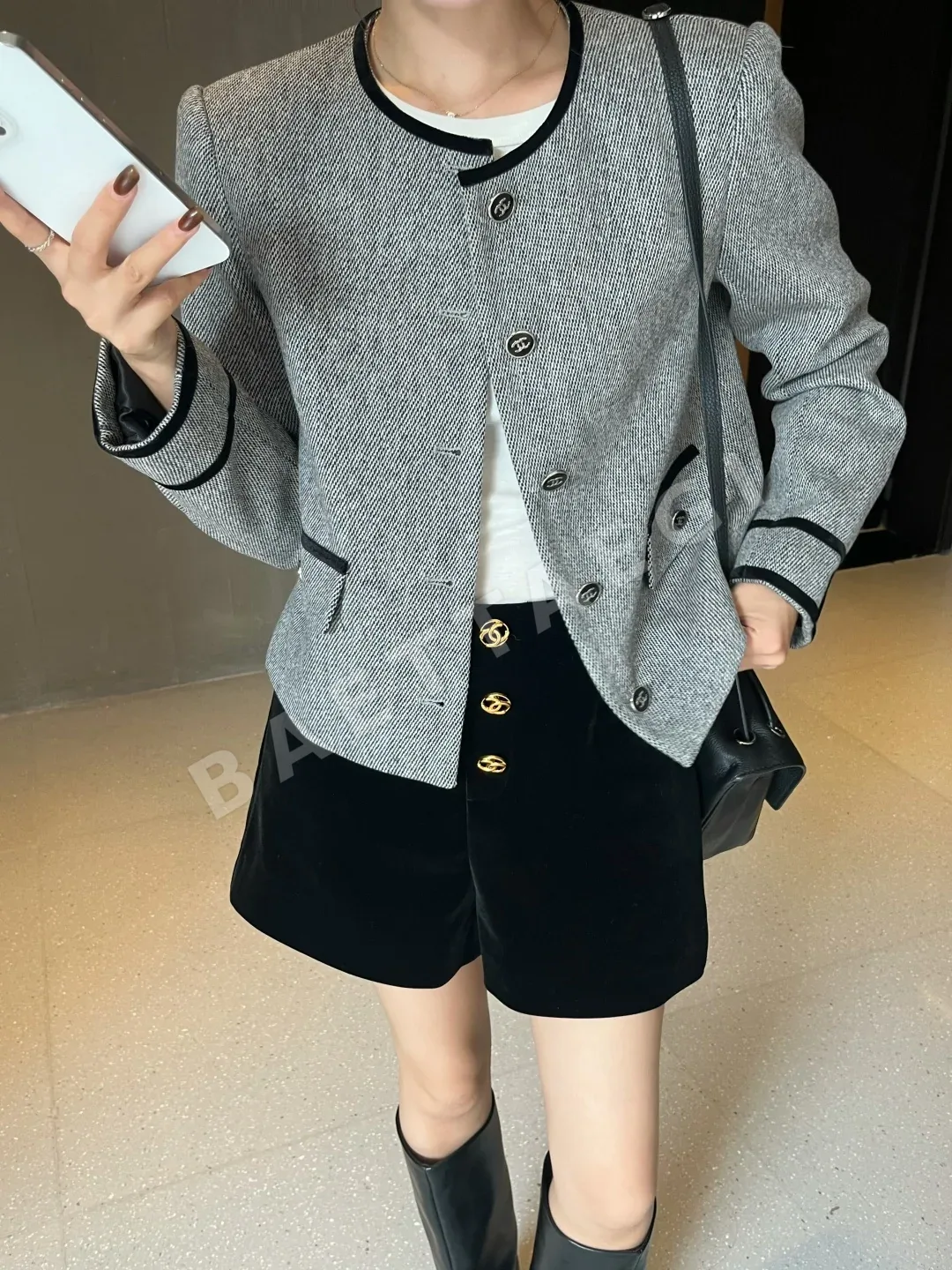 샤넬 더블 C 벨벳 트리밍 울 자켓 상세 이미지 2