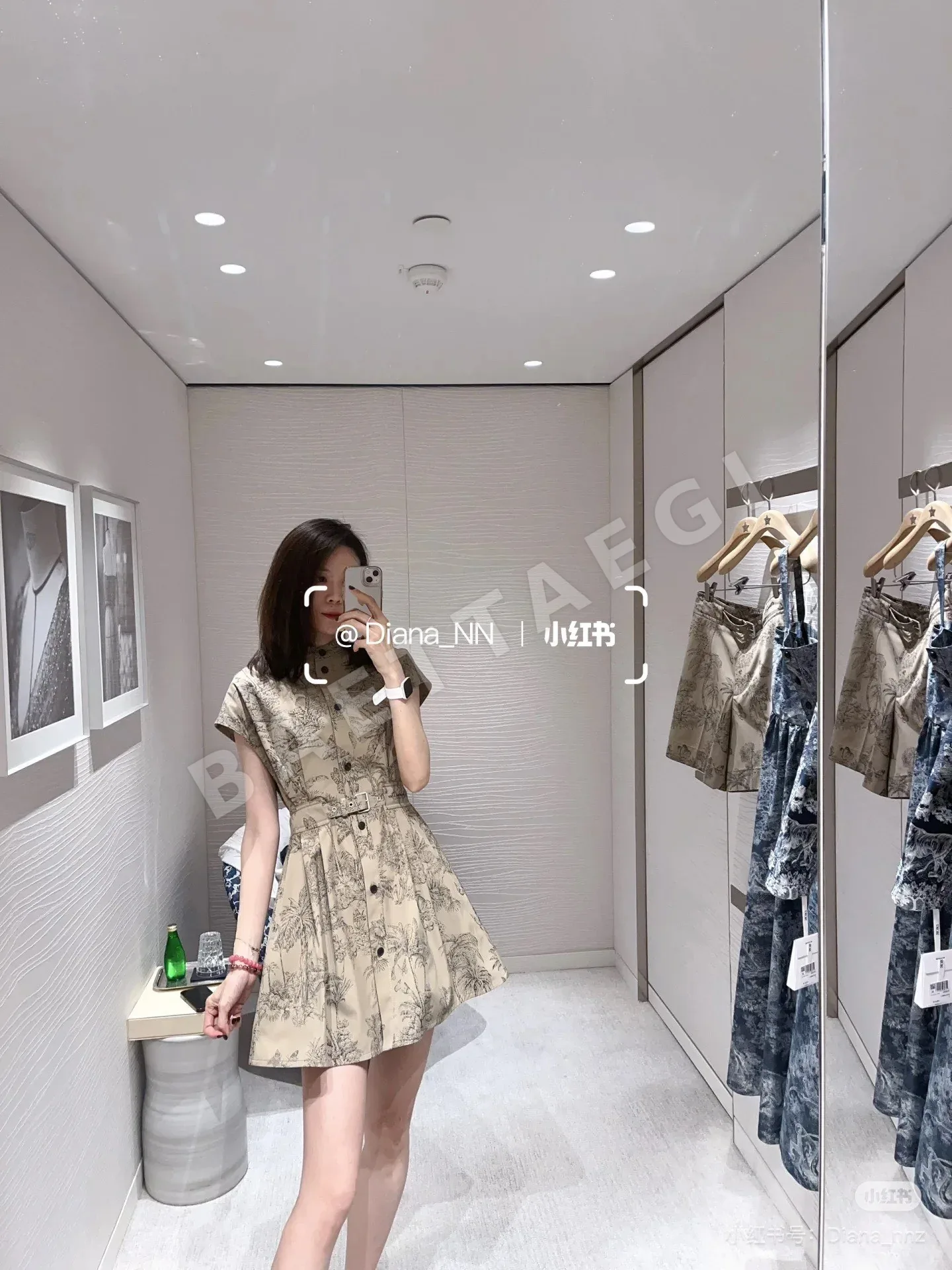 디올 나비 프린트 벨트 여성 원피스 상세 이미지 5