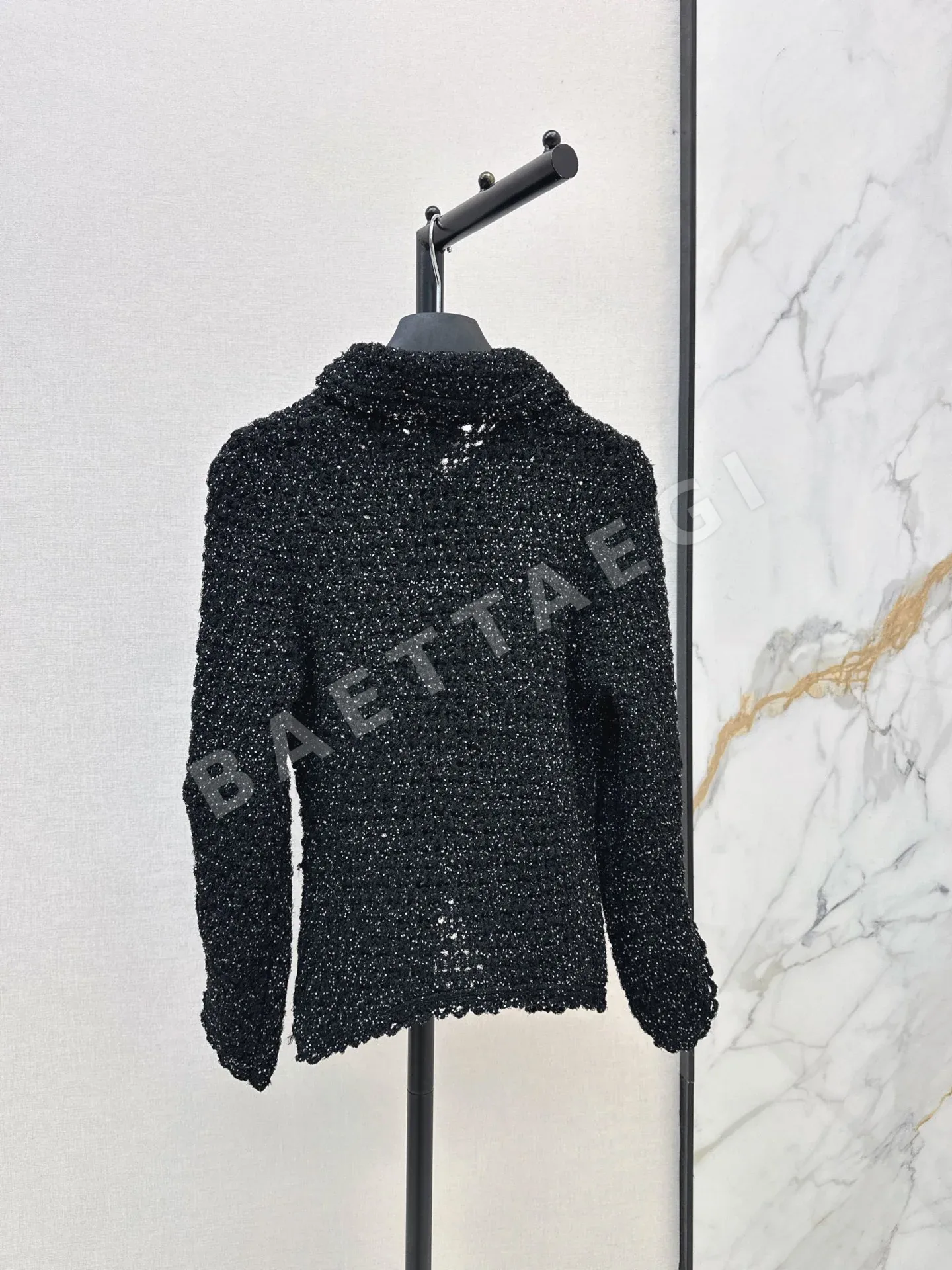 디올 커스텀 다크 메시 노카라 진주 버튼 자켓 상세 이미지 8