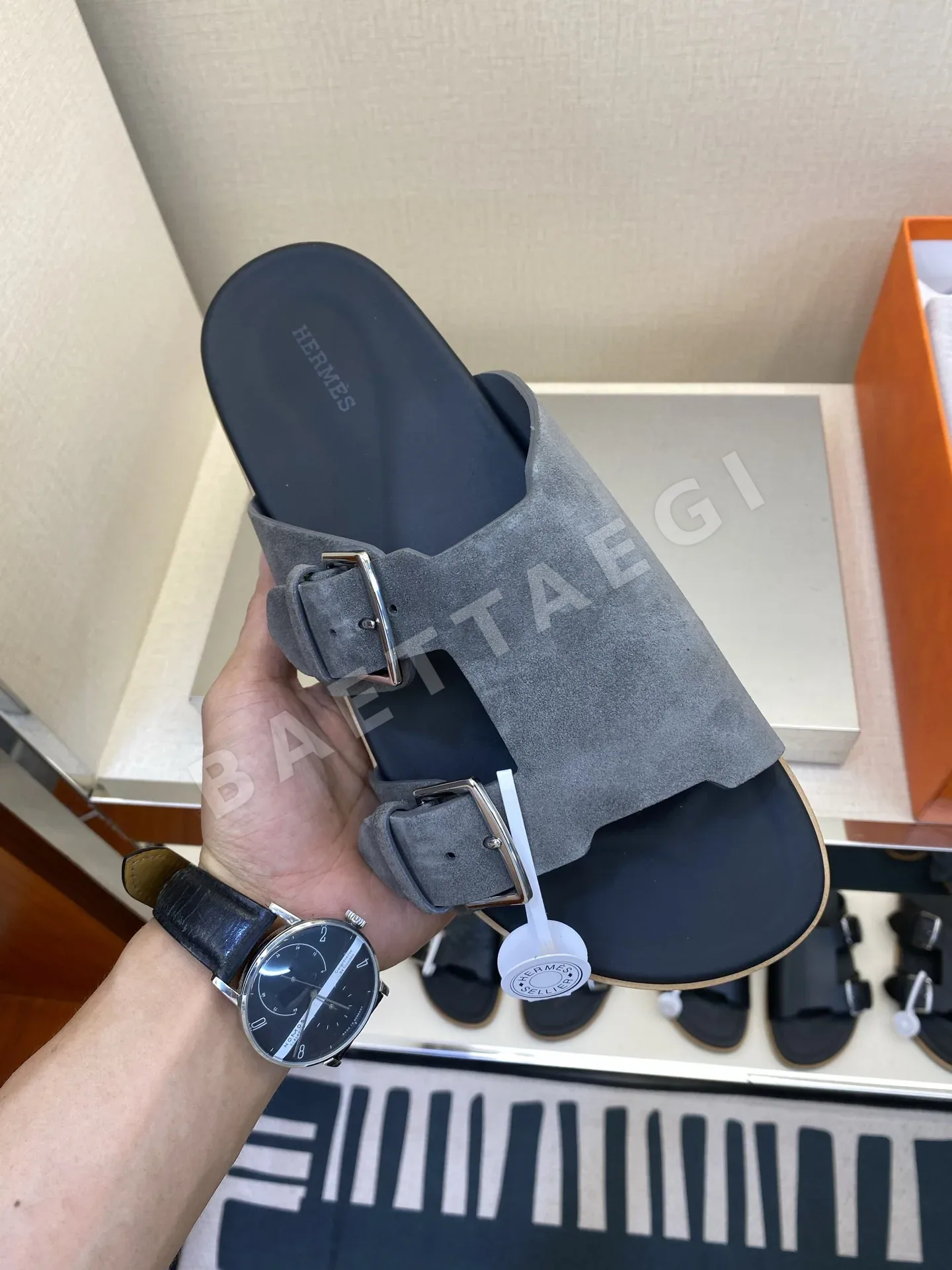 에르메스 파리 슬리퍼 남성 가죽 더블 버클 상세 이미지 5