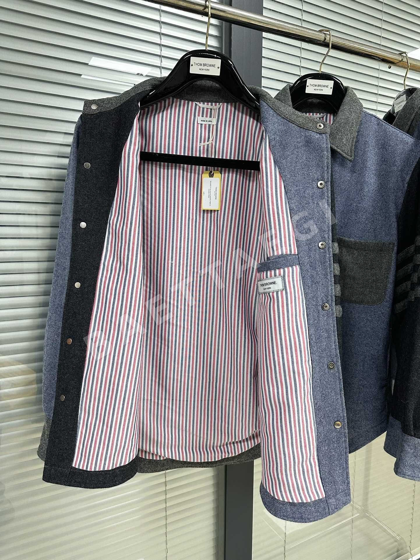 톰브라운 데님 블루 컬러 블록 울 셔츠 재킷 남성용 상세 이미지 8