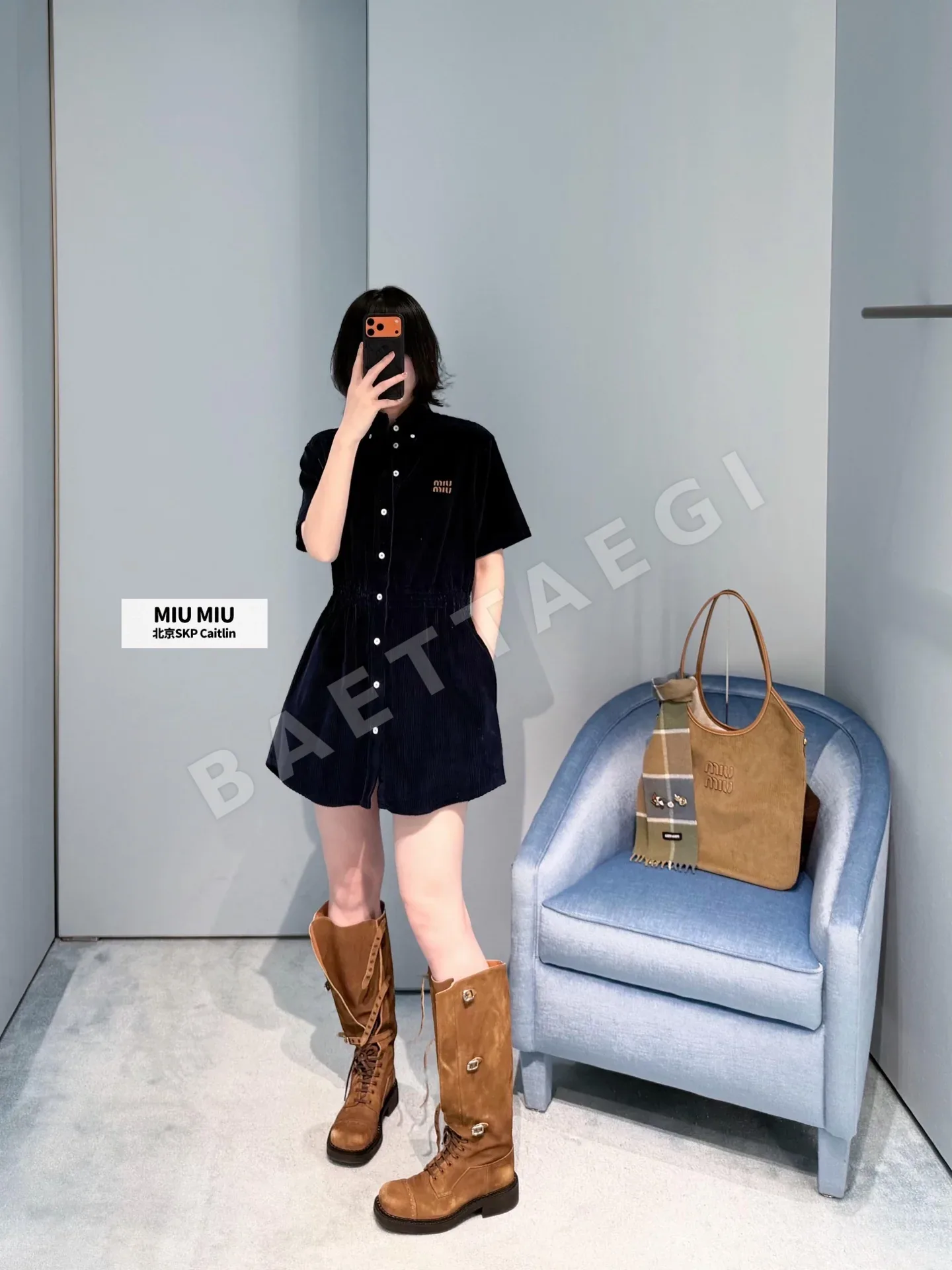 미우미우 코듀로이 반소매 원피스 상세 이미지 4