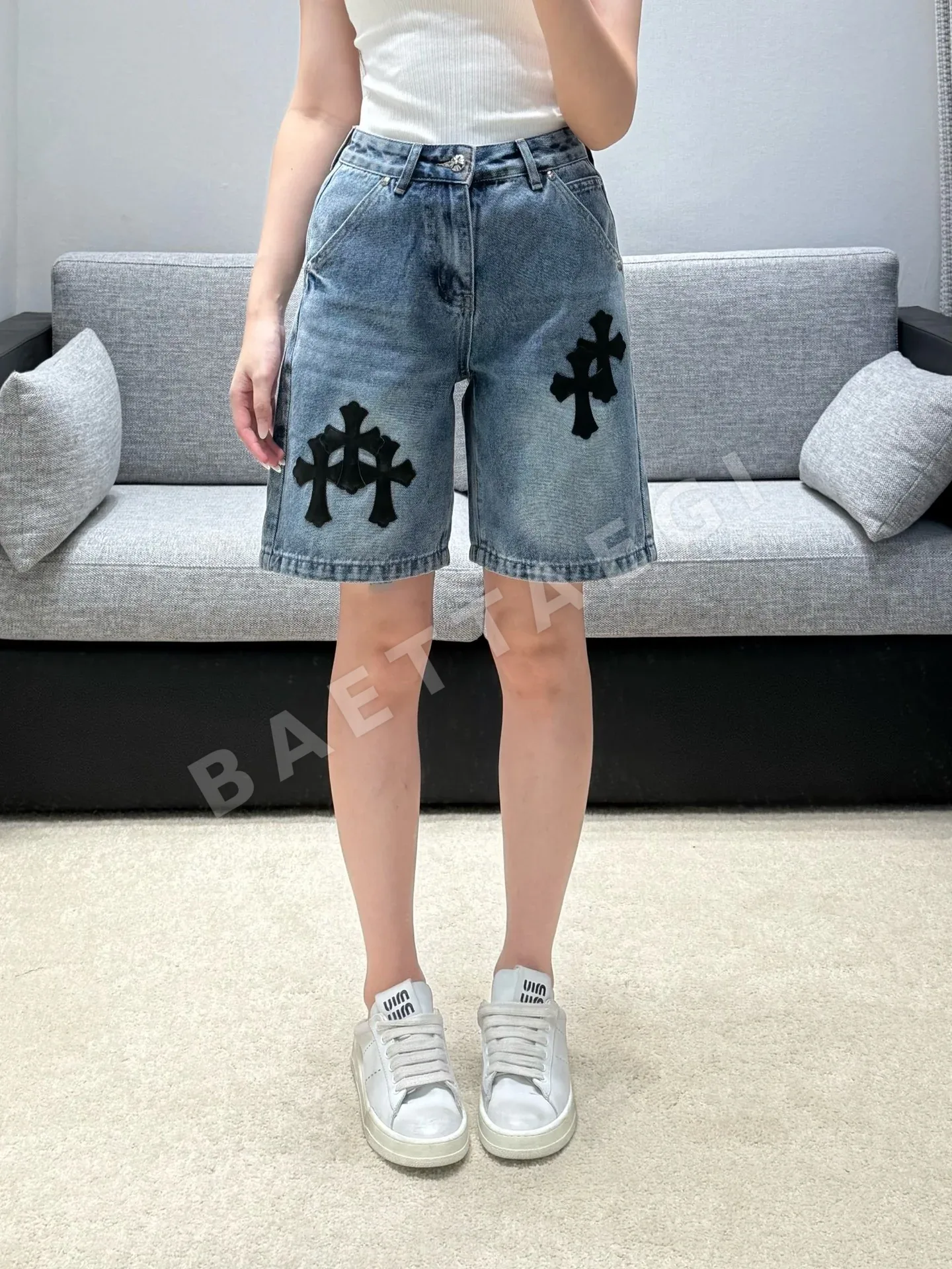 크롬하츠 워시드 블루 데님 여성 바지 127826