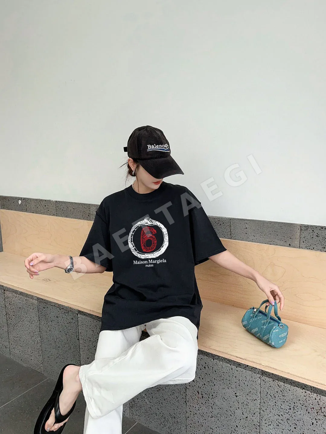 마르지엘라 프린트 로고 코튼 반팔 티셔츠 상세 이미지 7