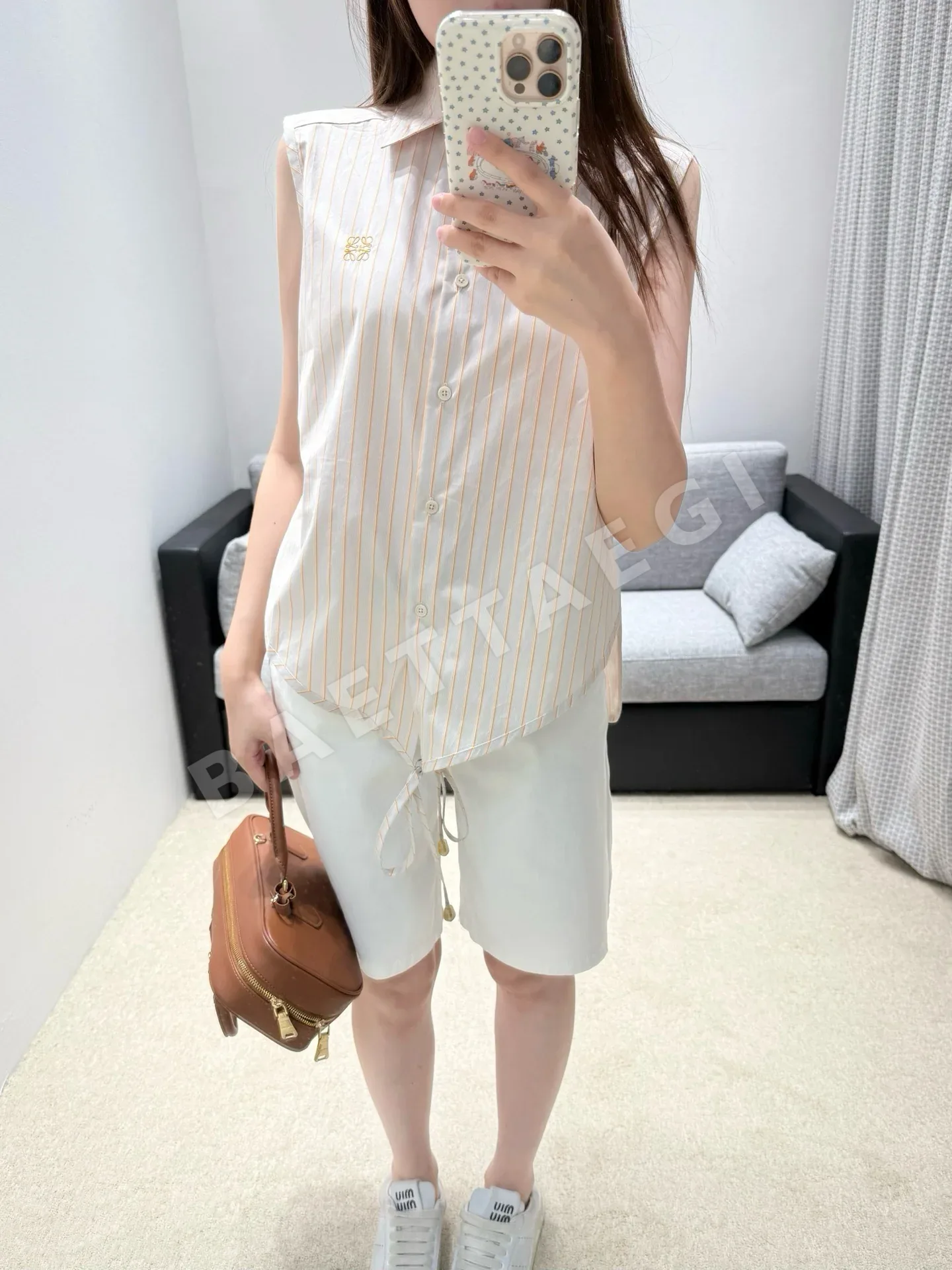 로에베 스트라이프 패턴 노슬리브 여성 반팔 셔츠 상세 이미지 8