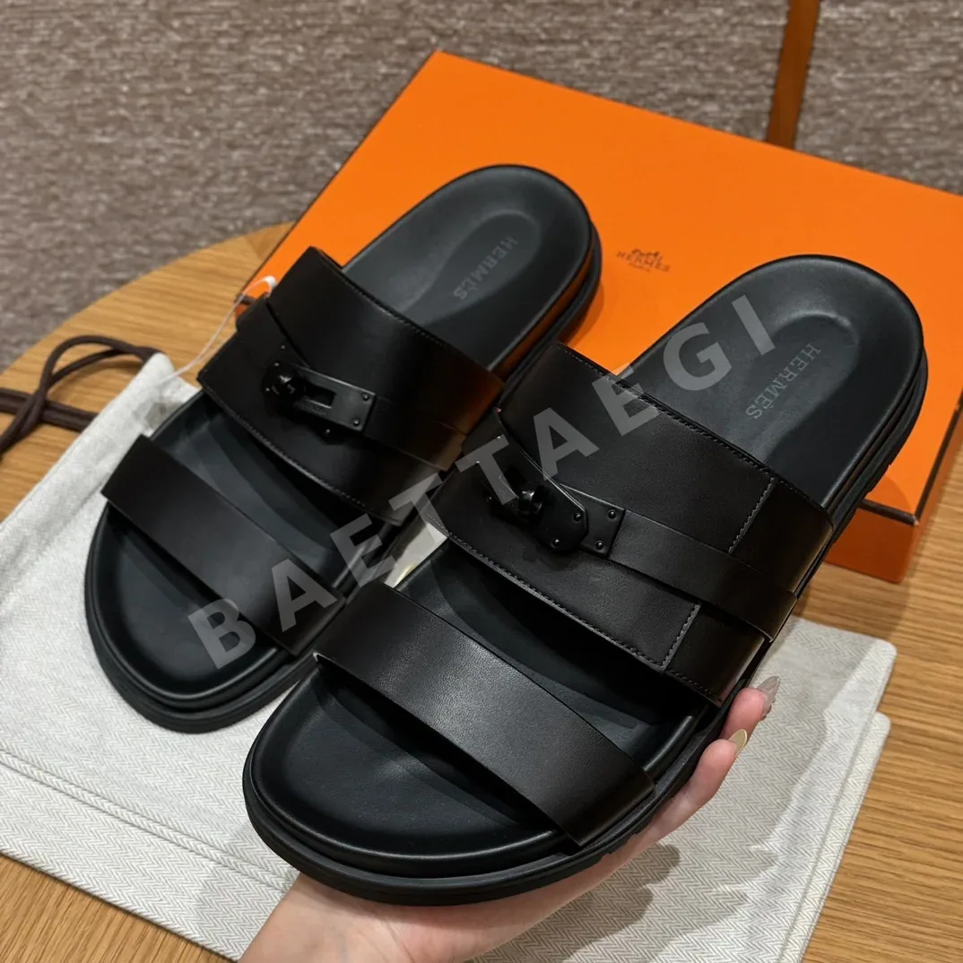 에르메스 잭슨 샌들 블랙 가죽 검정 버튼 상세 이미지 2