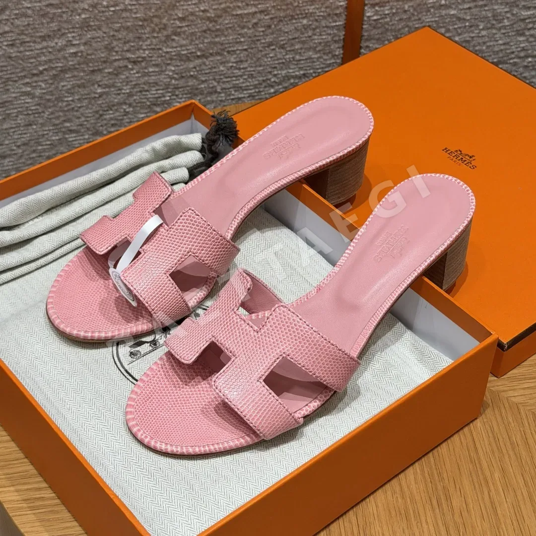 에르메스 오아시스 샌들 사쿠라핑크 도마뱀가죽 하이힐 164359
