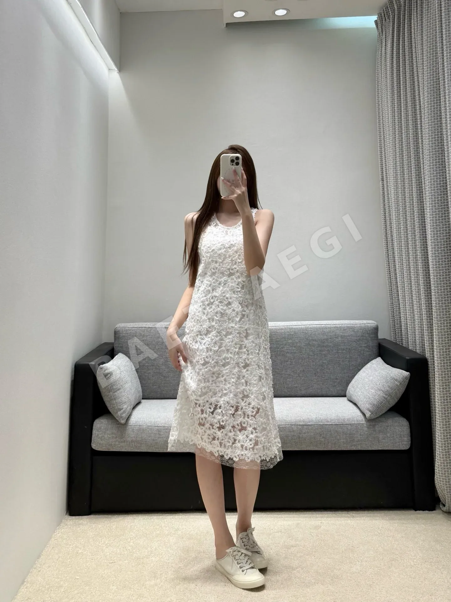 샤넬 화이트 레이스 메시 원피스 상세 이미지 9