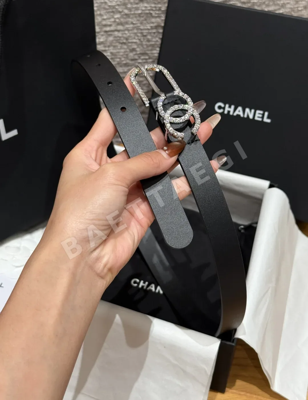 샤넬 더블 C 크리스털 버클 소가죽 벨트 상세 이미지 5