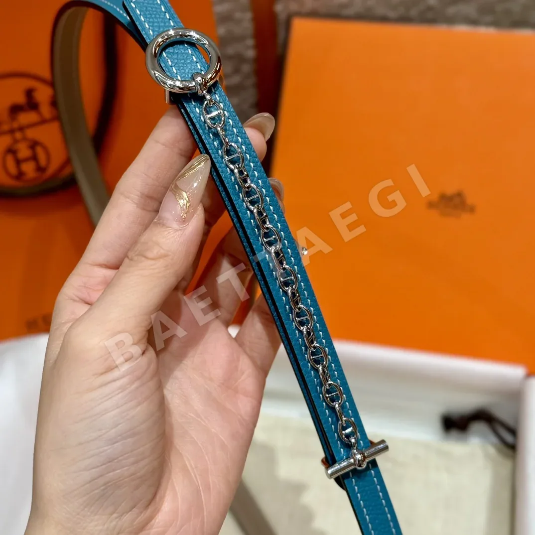 에르메스 파라듐 메탈 체인 잠금장치 가죽 벨트 상세 이미지 4