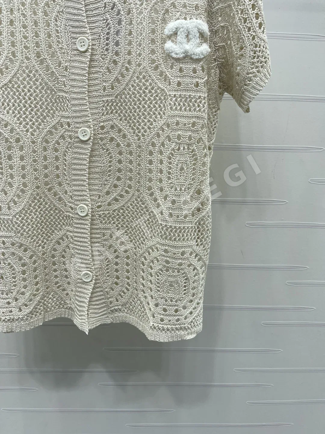 샤넬 카라 펀칭 니트 반팔 가디건 상세 이미지 6