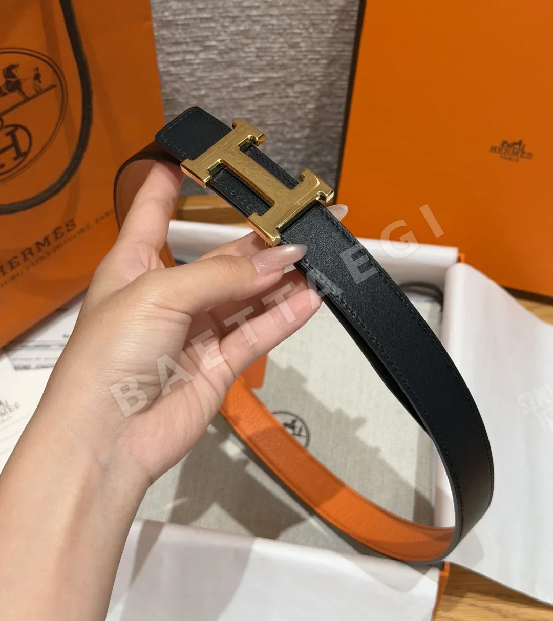에르메스 H 오 캐레 리버서블 가죽 벨트 상세 이미지 5