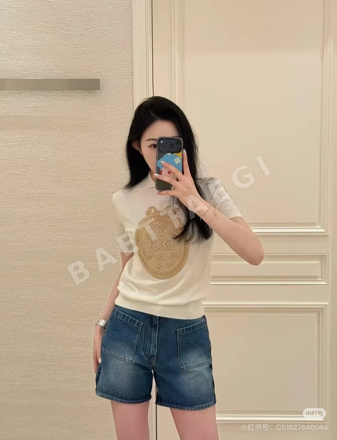 디올 가든 월드 3D 자수 여성 니트 반팔 탑 상세 이미지 8