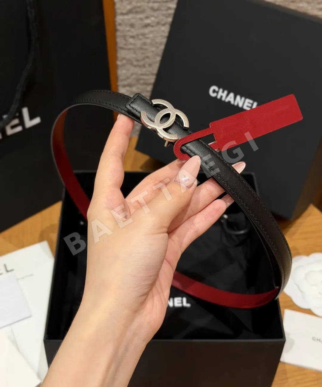 샤넬 더블 C 메탈 장식 리버서블 카프스킨 벨트 상세 이미지 2