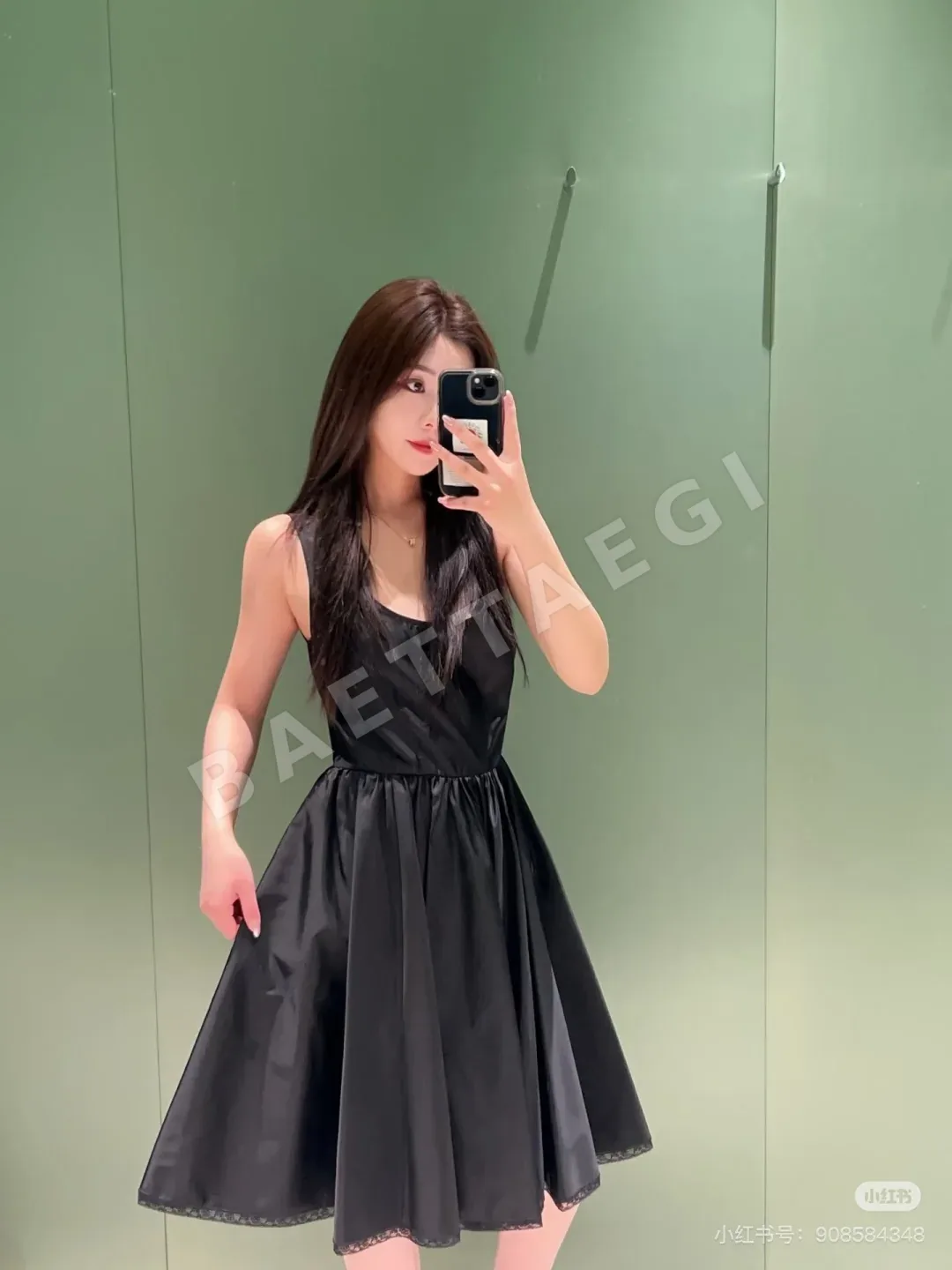 프라다 레이스 트림 플리츠 미니 나일론 원피스 상세 이미지 2