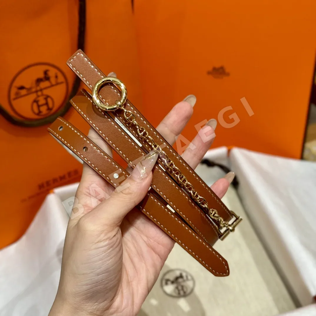 에르메스 팔라듐 메탈 체인 잠금 가죽 벨트 175200