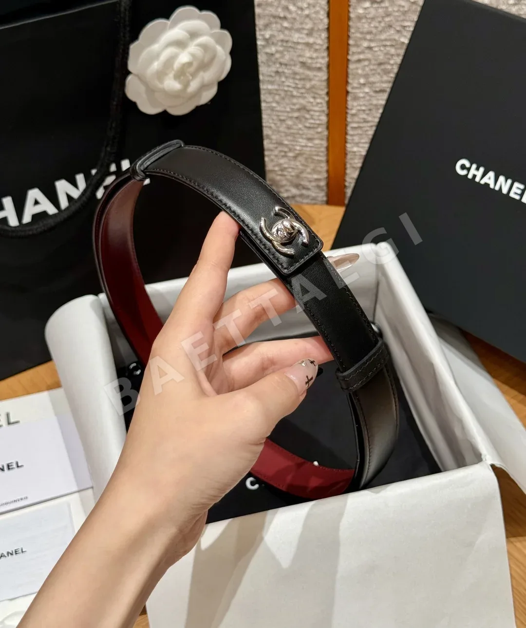샤넬 레더 25mm 더블 C 버클 벨트 177312