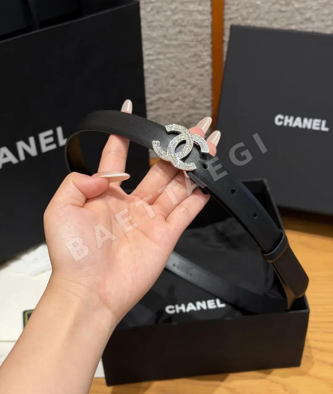 샤넬 더블 C 크리스탈 버클 송아지가죽 벨트 상세 이미지 3
