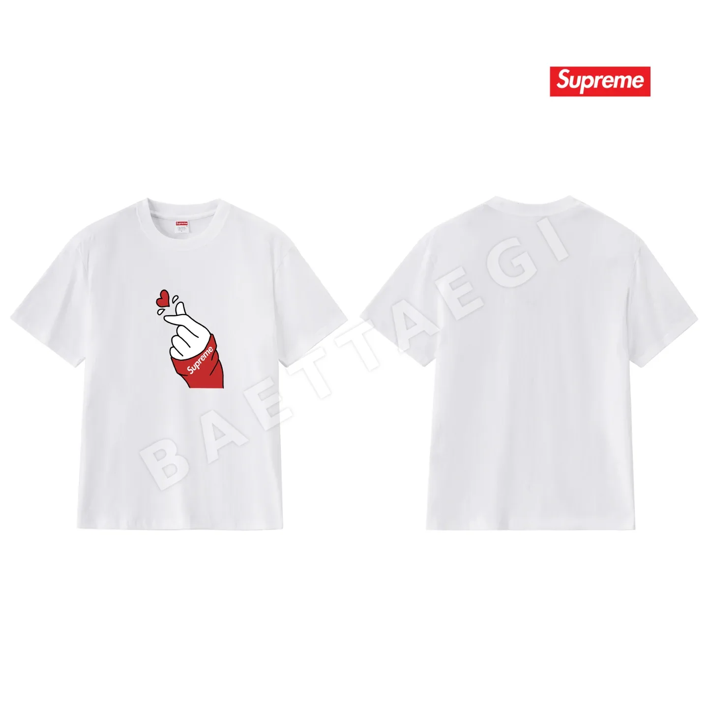 슈프림 하트 프린트 남성 반팔 티셔츠 상세 이미지 4
