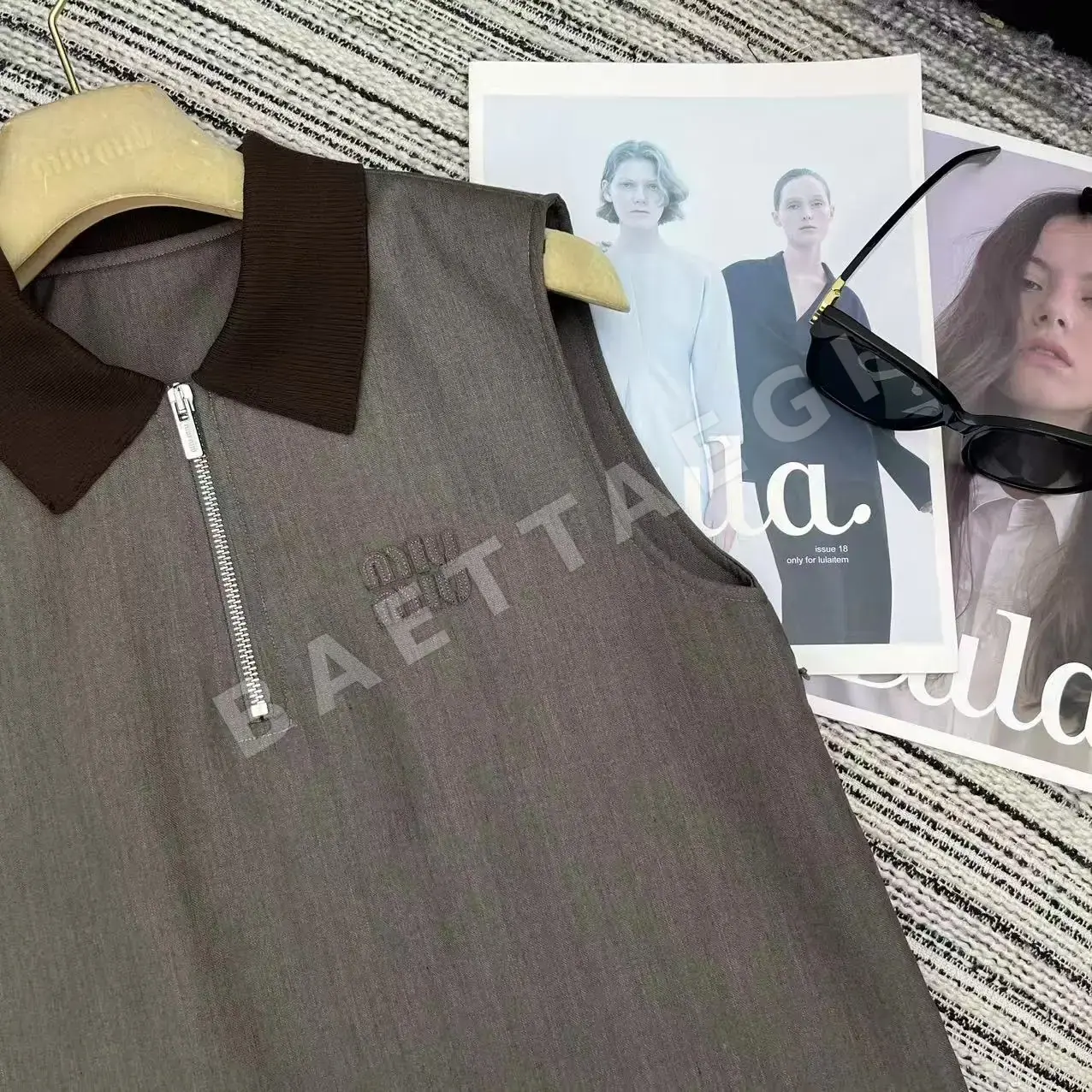 미우미우 컬러 블록 립 카라 플리츠 원피스 상세 이미지 5