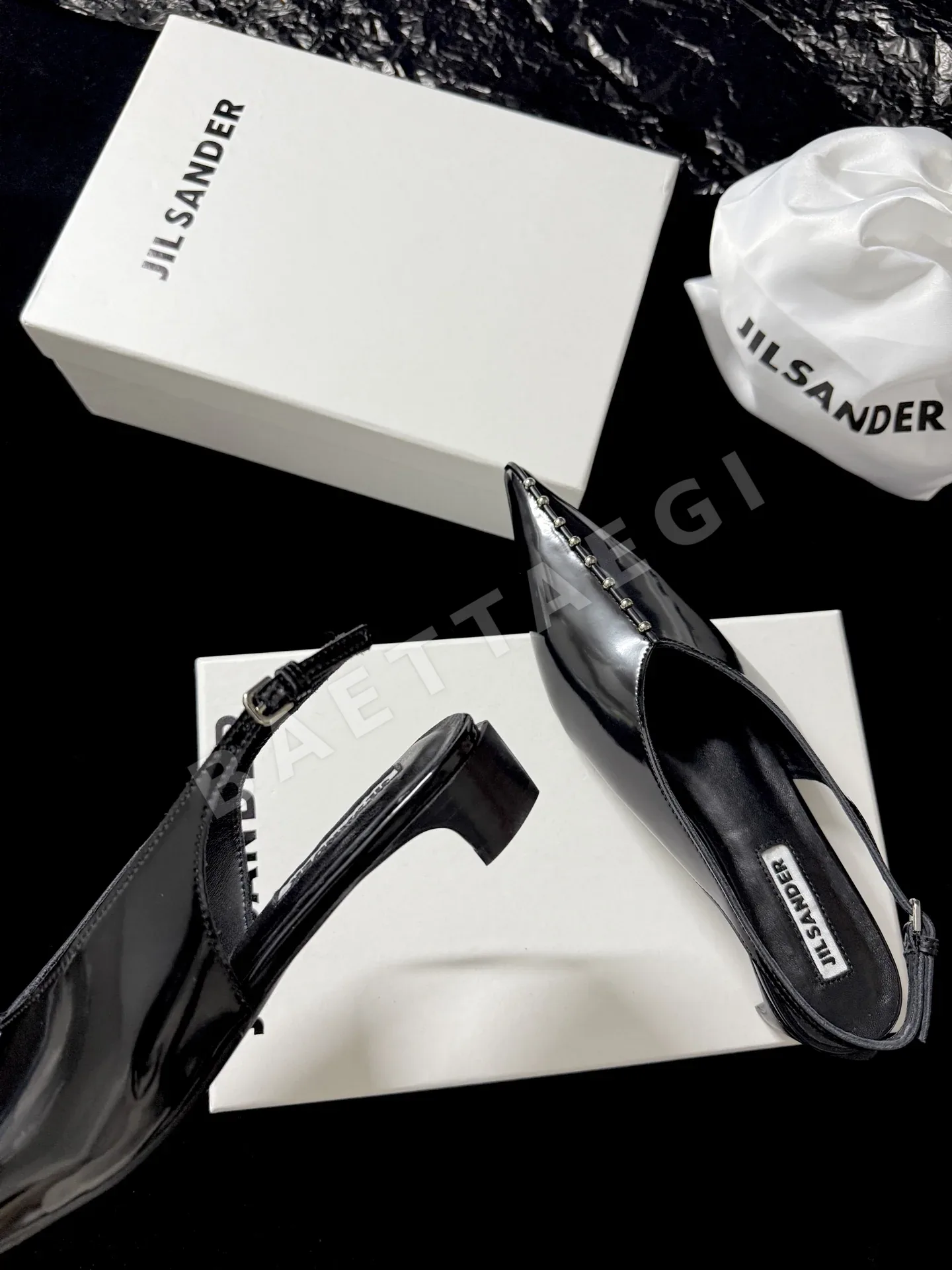 질샌더 스터드 장식 오픈 토 하이힐 상세 이미지 8
