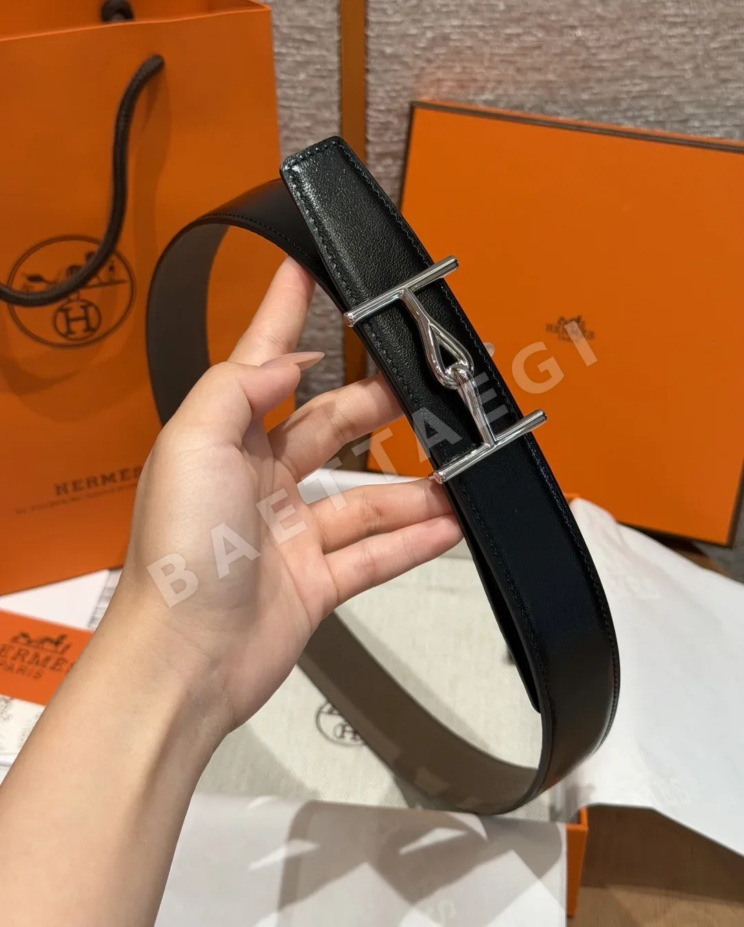 에르메스 H브랜드 점보 버클 리버서블 가죽 벨트 상세 이미지 5