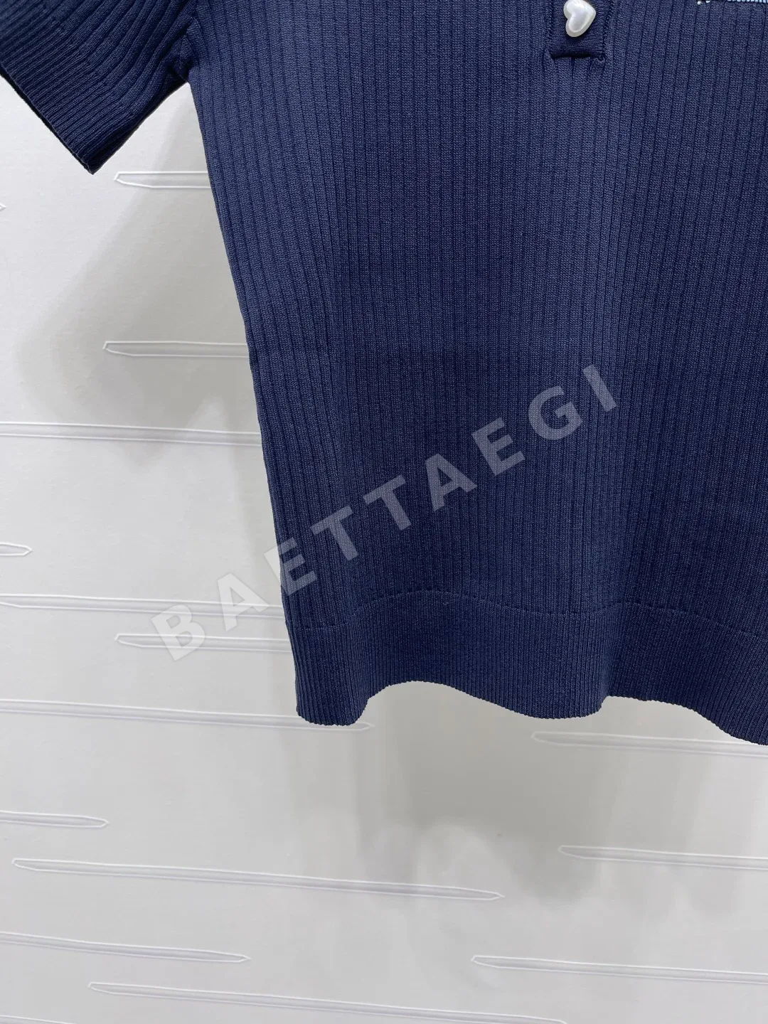 미우미우 비즈 자수 카라 니트 반팔 탑 상세 이미지 5