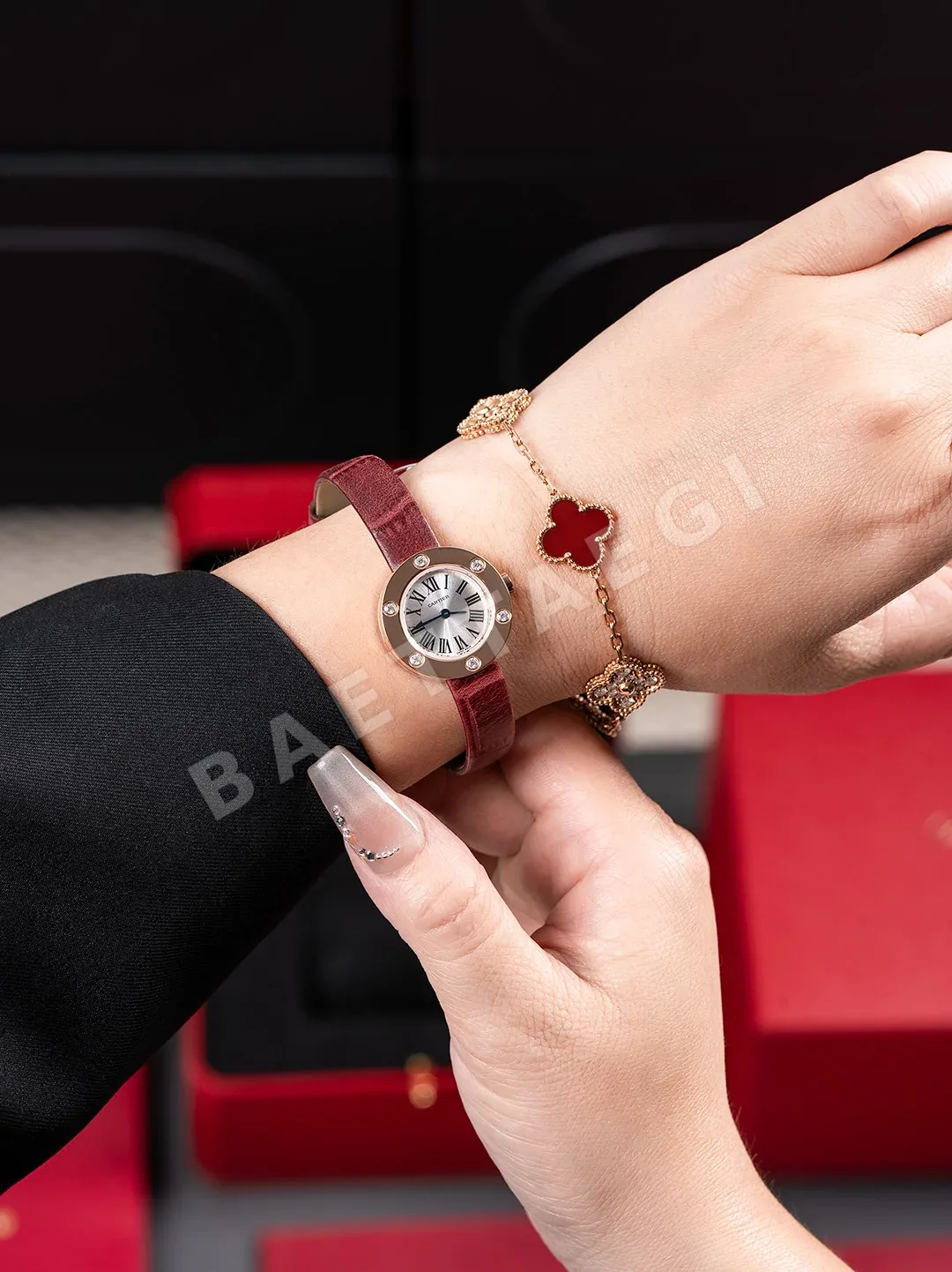 까르띠에 시계 쿼츠 무브먼트 다이아 로즈골드 블루 스틸밴드 가죽스트랩 레플리카 42876 Cartier 상세 이미지 2