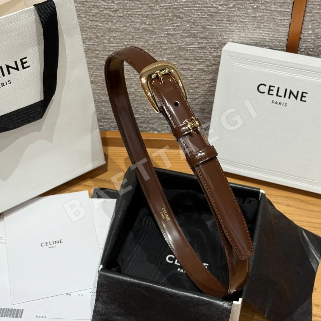 셀린느 TRIOMPHE 링 골드 메탈 버클 소가죽 벨트 25MM 상세 이미지 3