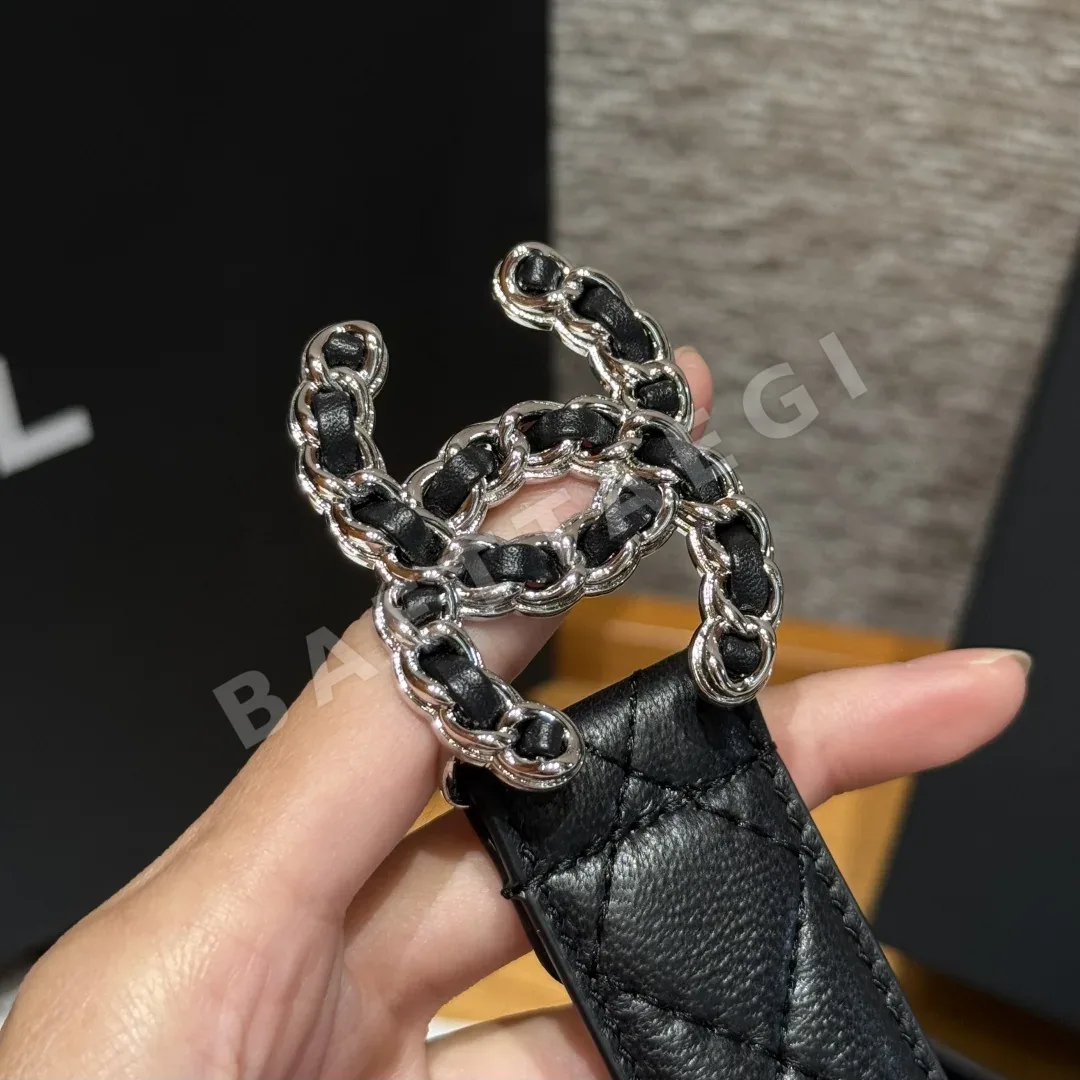 샤넬 더블 C 메탈 로고 램스킨 벨트 상세 이미지 6