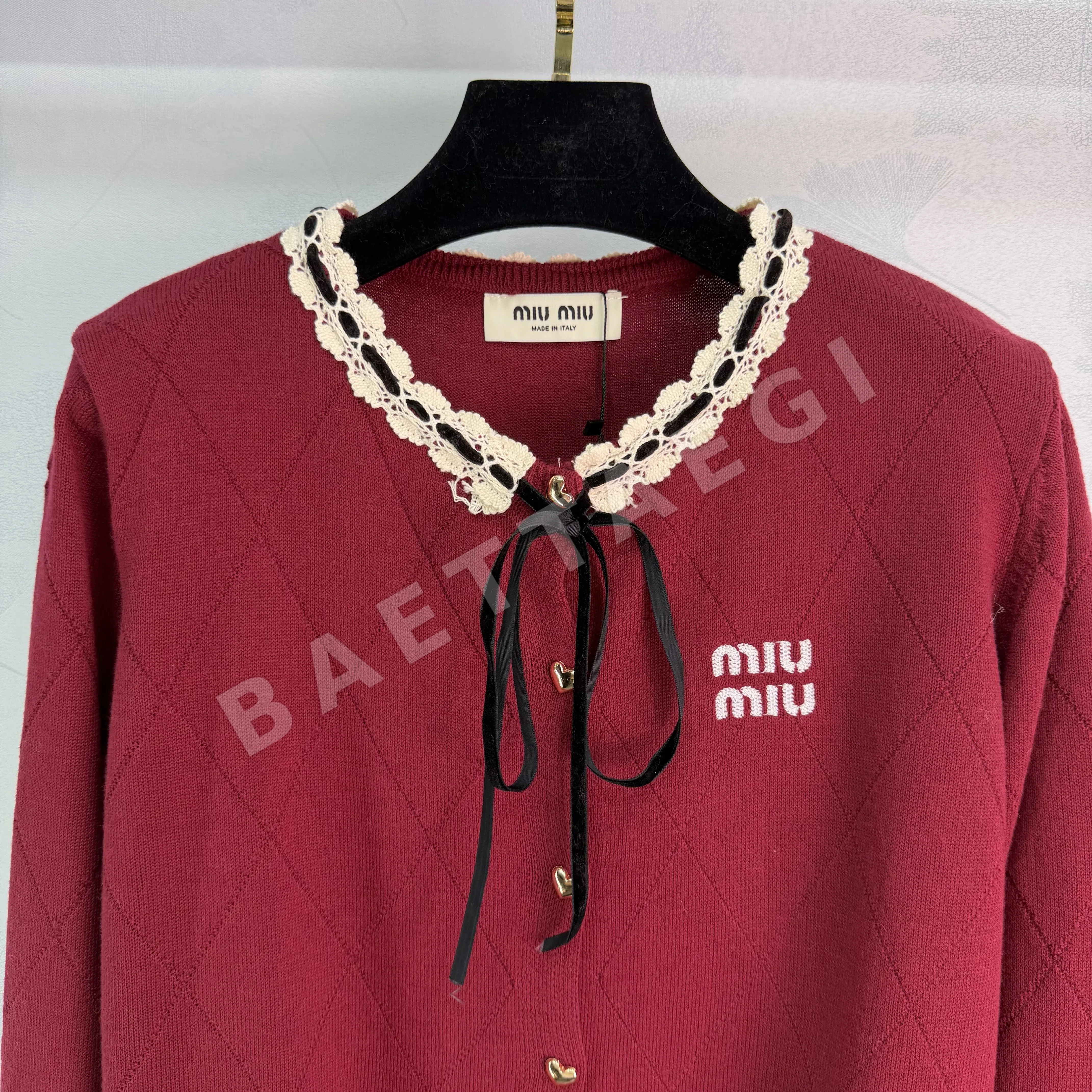 미우미우 보우 타이 레이스 니트 가디건 상세 이미지 14