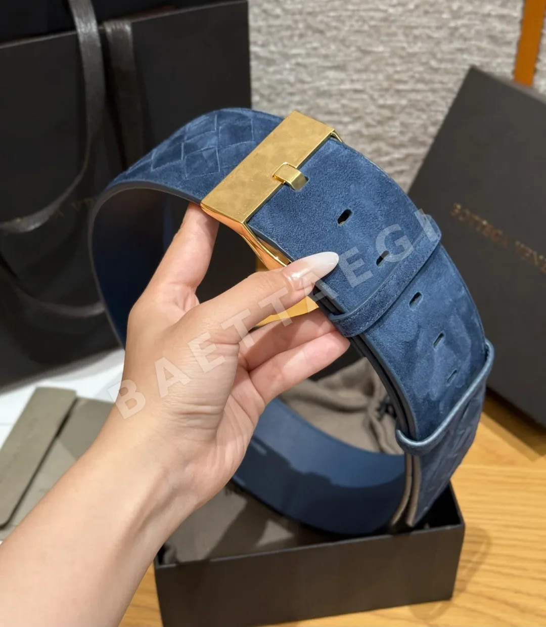 보테가베네타 인트레치아토 스웨이드 벨트 60mm 상세 이미지 3