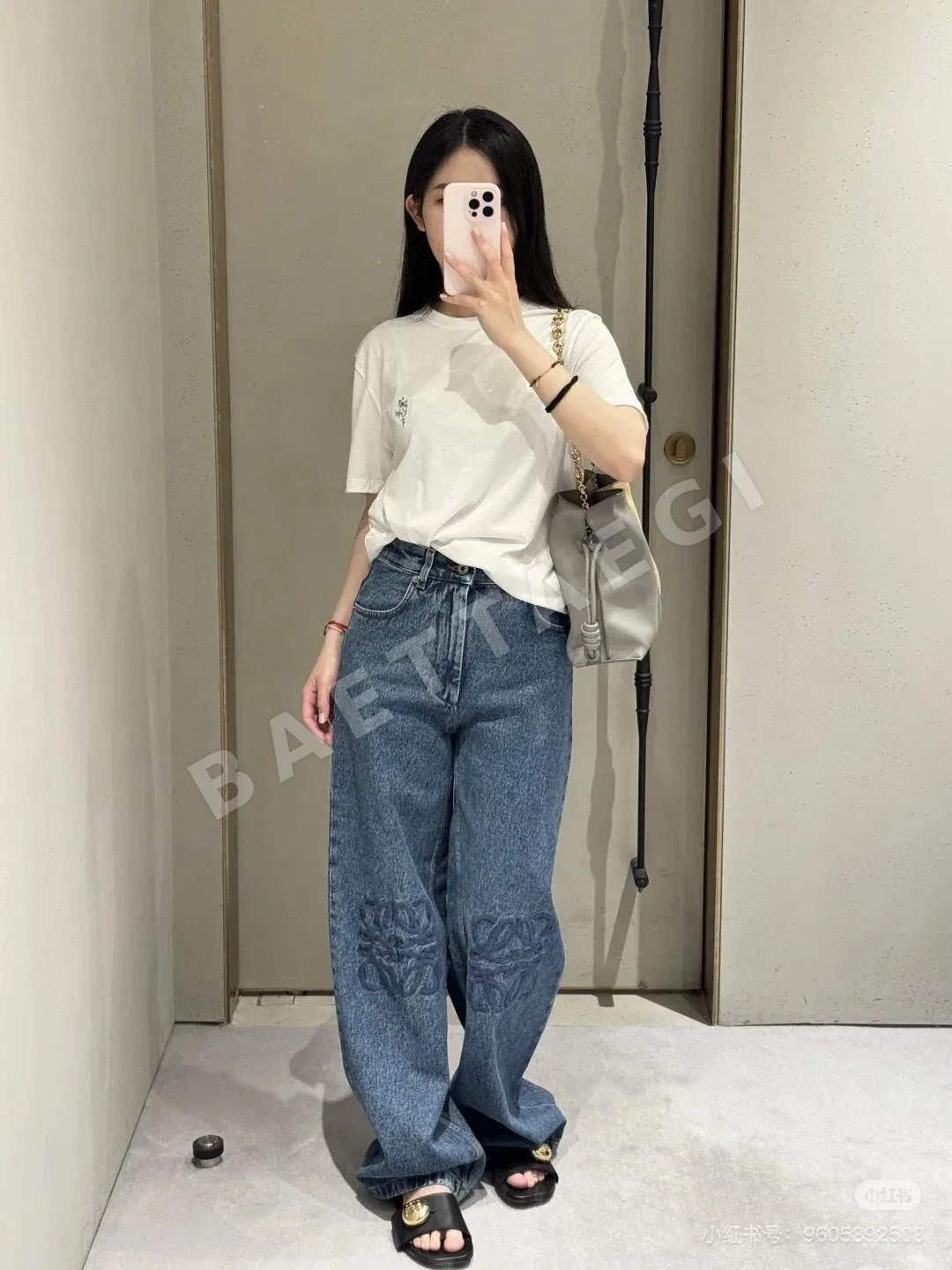로에베 자수 로고 데님 여성 바지 상세 이미지 9