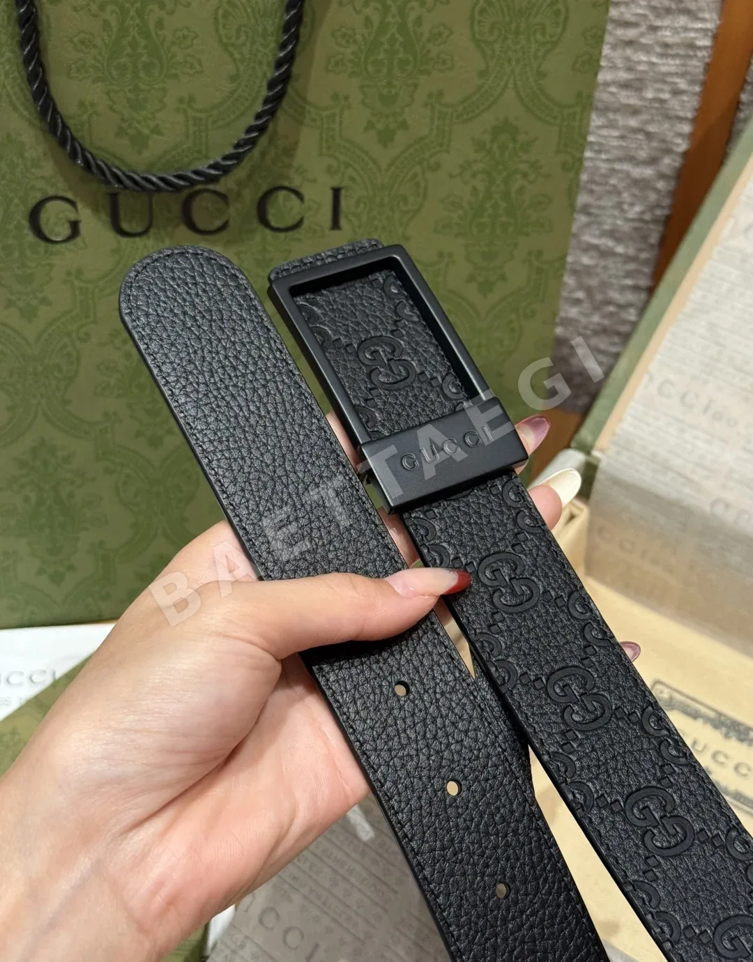 구찌 GG 더블 그레인 소가죽 리버서블 벨트 상세 이미지 6