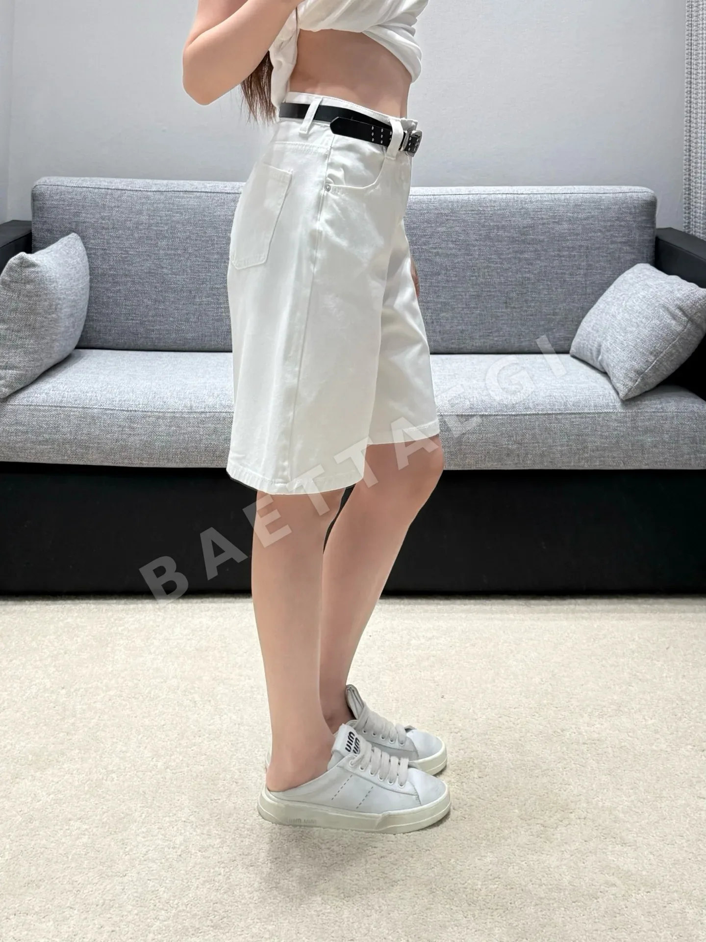 폴로 하이웨스트 크롭 와이드 데님 여성 바지 상세 이미지 8