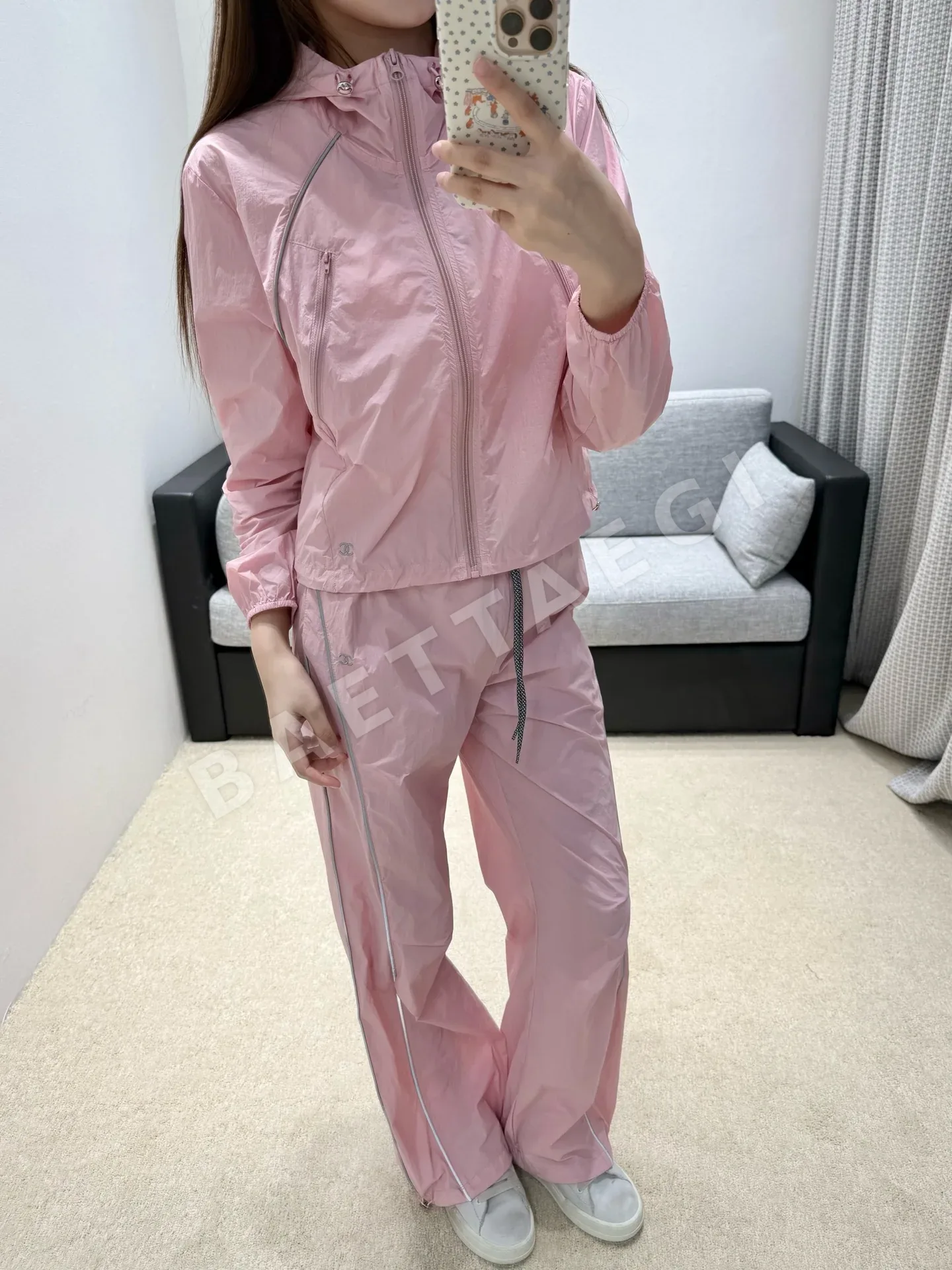 샤넬 크롭 후드 재킷 와이드 팬츠 세트 상세 이미지 2