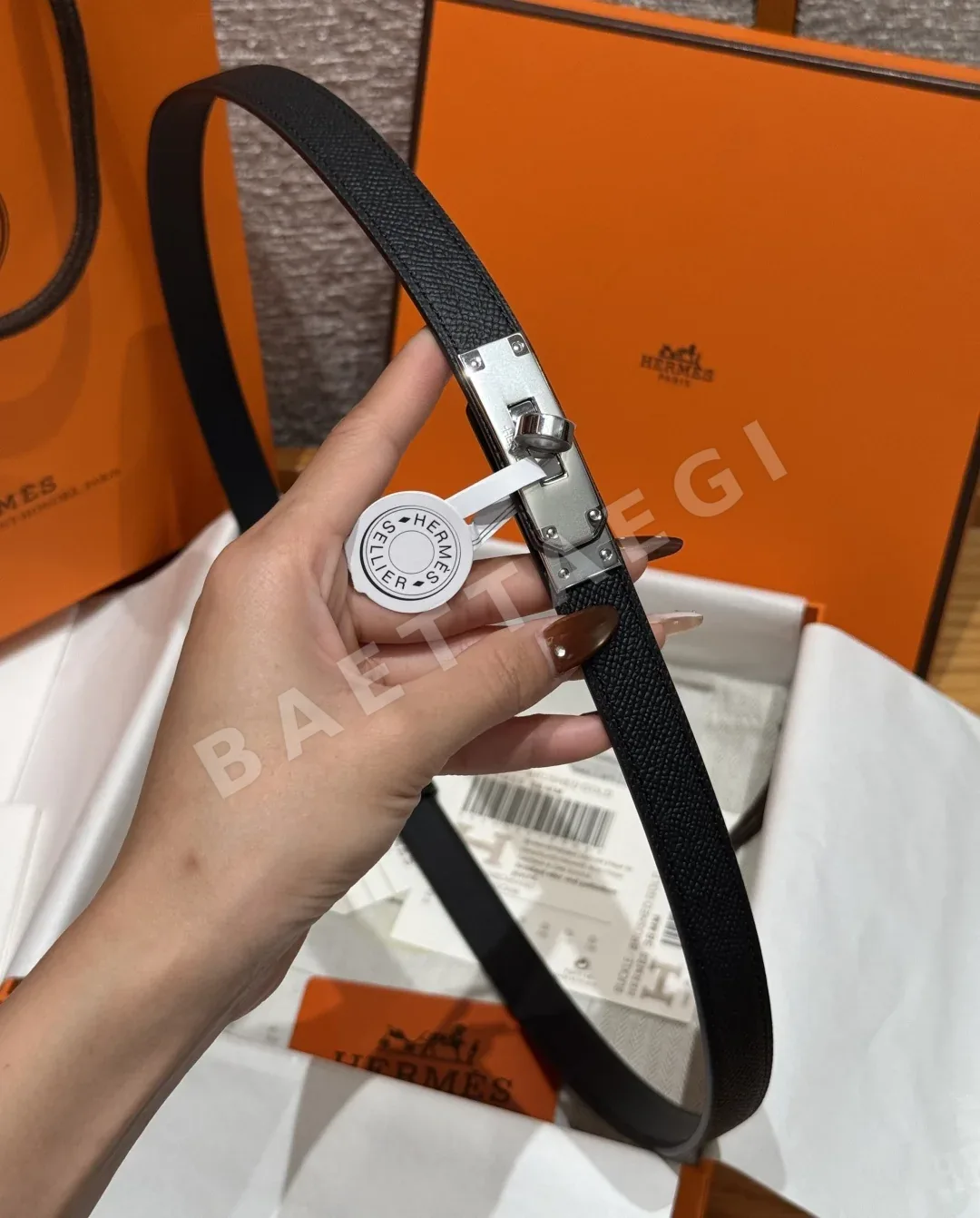 에르메스 켈리 팔라듐 버클 헌터 가죽 벨트 상세 이미지 5