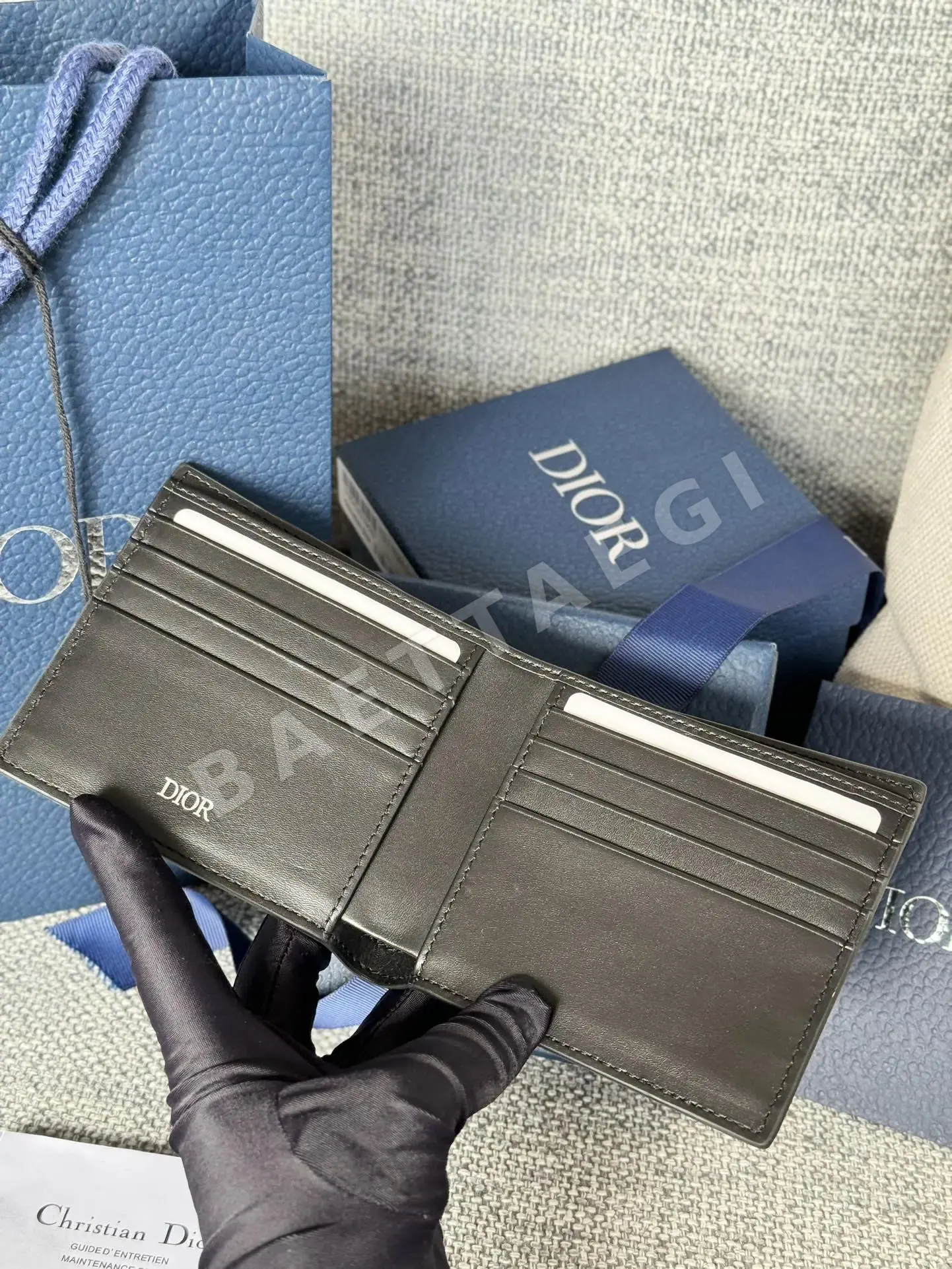 디올 그레이 CD 다이아몬드 패턴 캔버스 지갑 상세 이미지 6