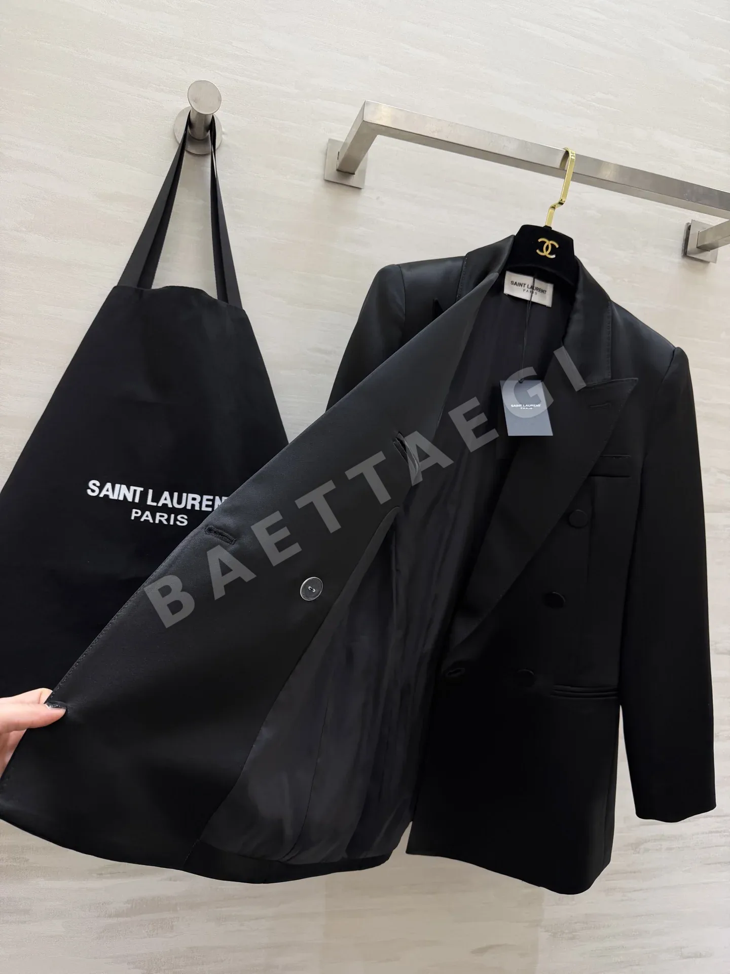 생로랑 아세테이트 새틴 더블 브레스티드 자켓 상세 이미지 8