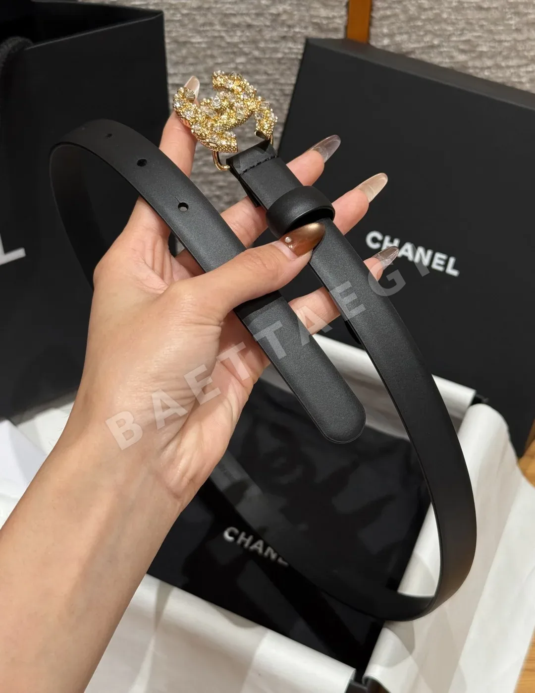 샤넬 진주 라인스톤 송아지가죽 벨트 상세 이미지 5