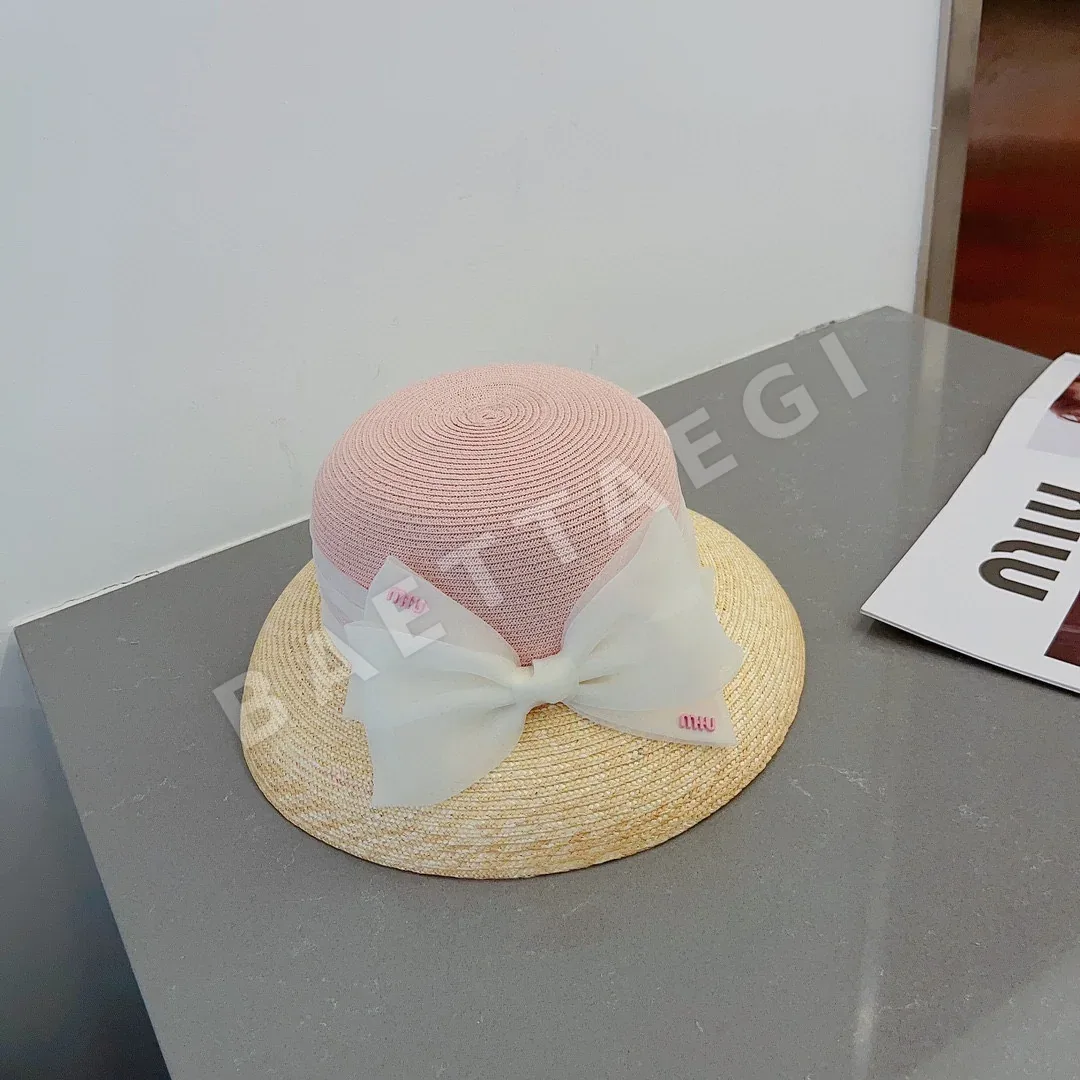 미우미우 컬러 블록 오간지 리본 밀짚모자 상세 이미지 1