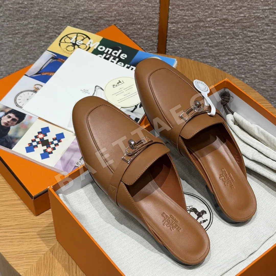 에르메스 샌들 골든 브라운 가죽 163726