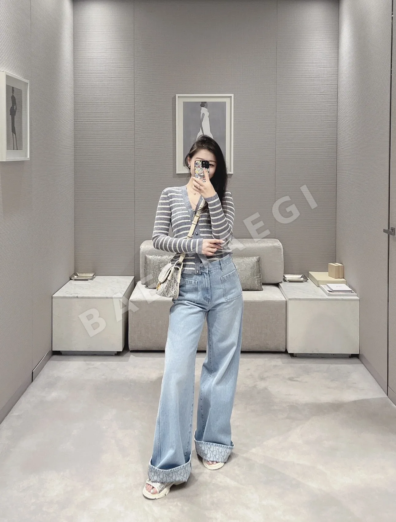 디올 디오리비에라 린넨 스트라이프 V넥 가디건 상세 이미지 8