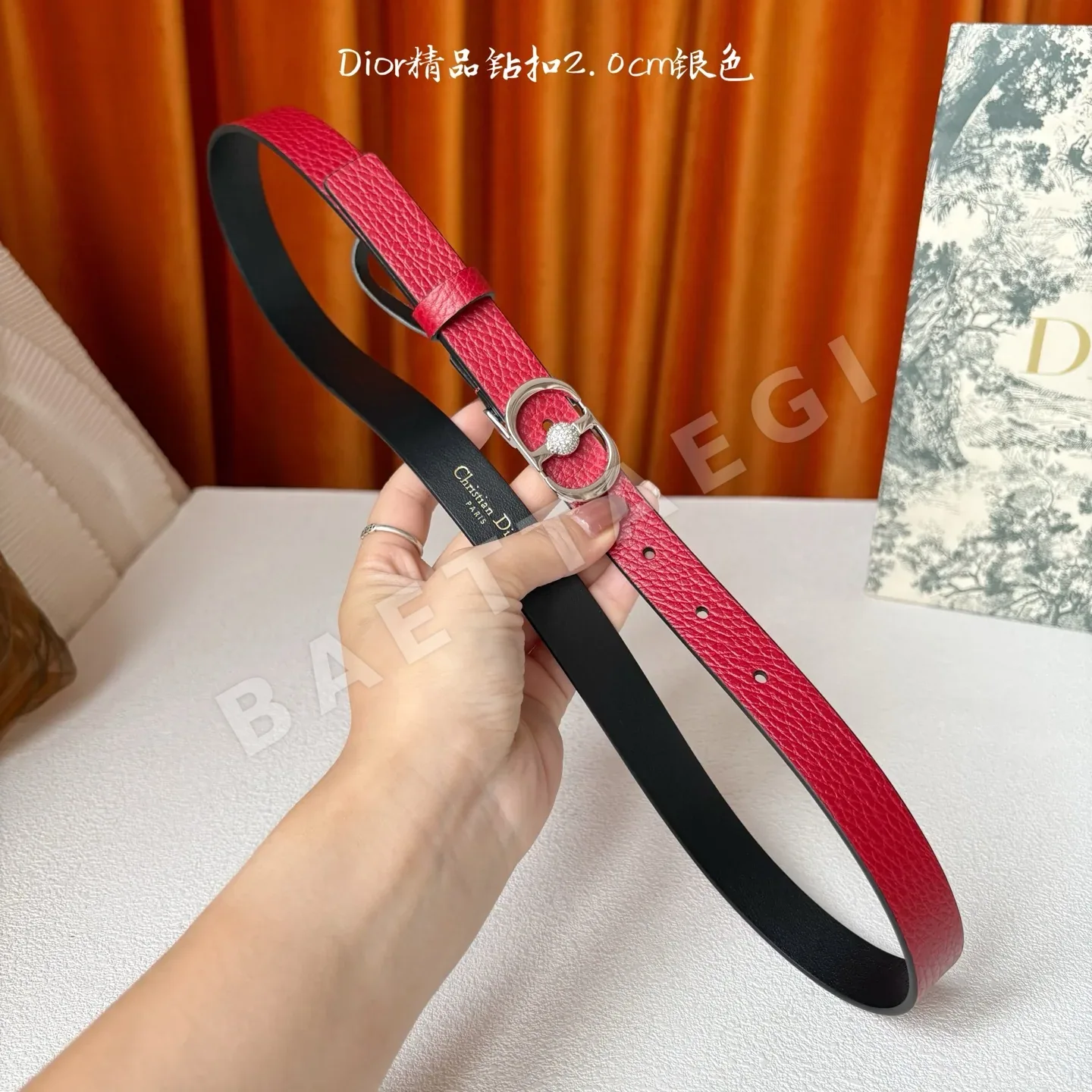 디올 다이아몬드 장식 가죽 벨트 상세 이미지 6