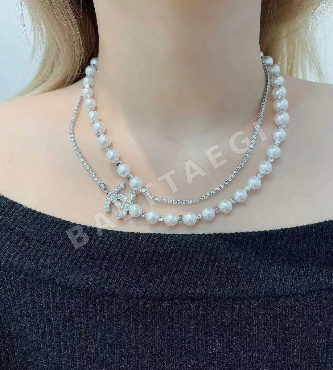 샤넬 진주 크리스탈 더블 C 목걸이 상세 이미지 9