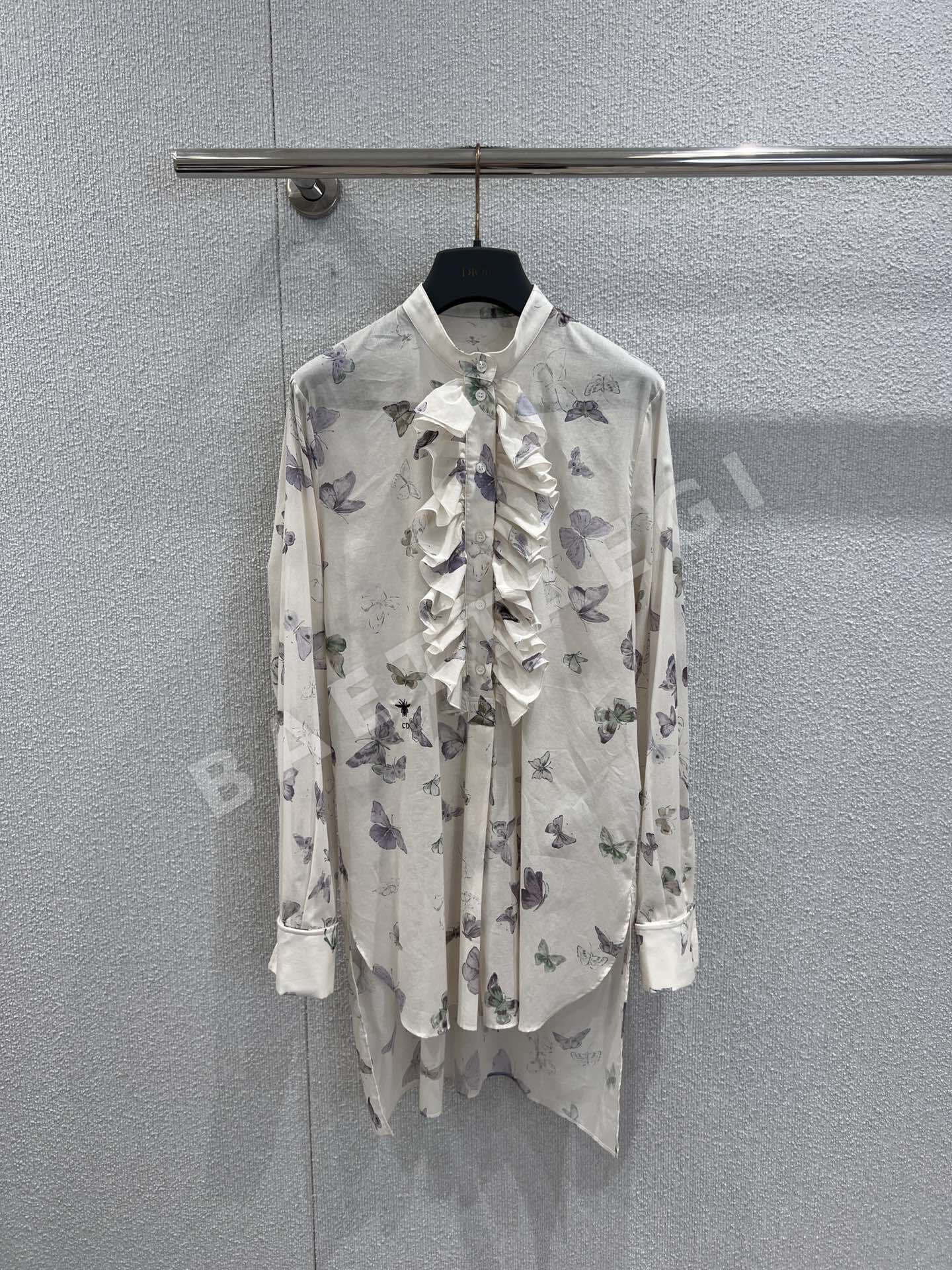 디올 나비 프린트 프릴 여성 셔츠 상세 이미지 2