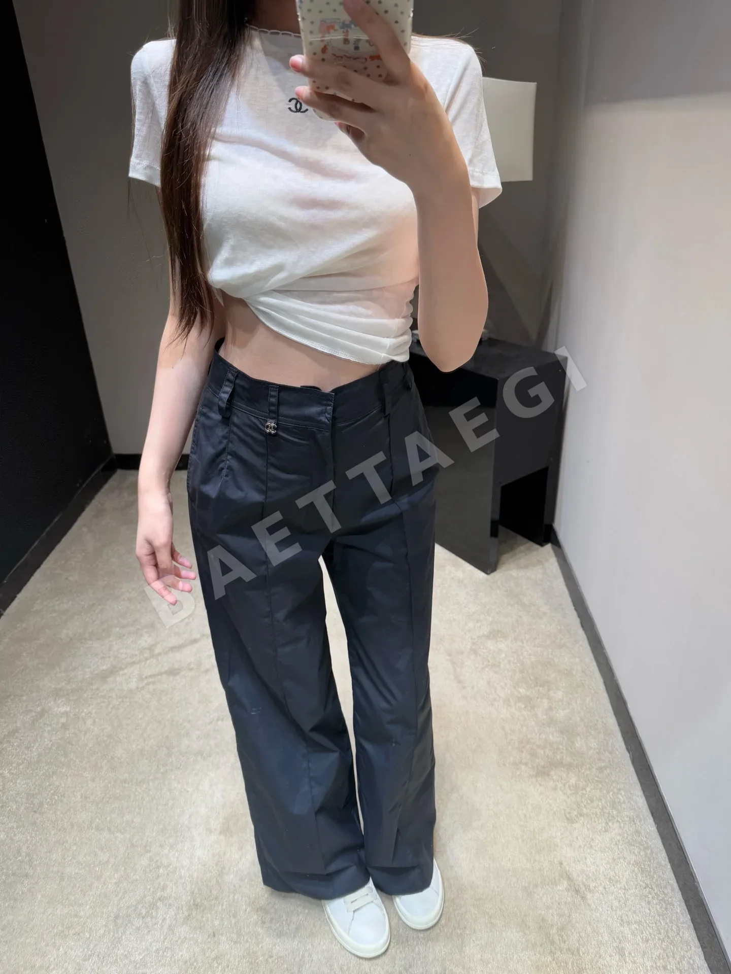 샤넬 더블 C 메탈 버클 네이비 여성 바지 상세 이미지 5