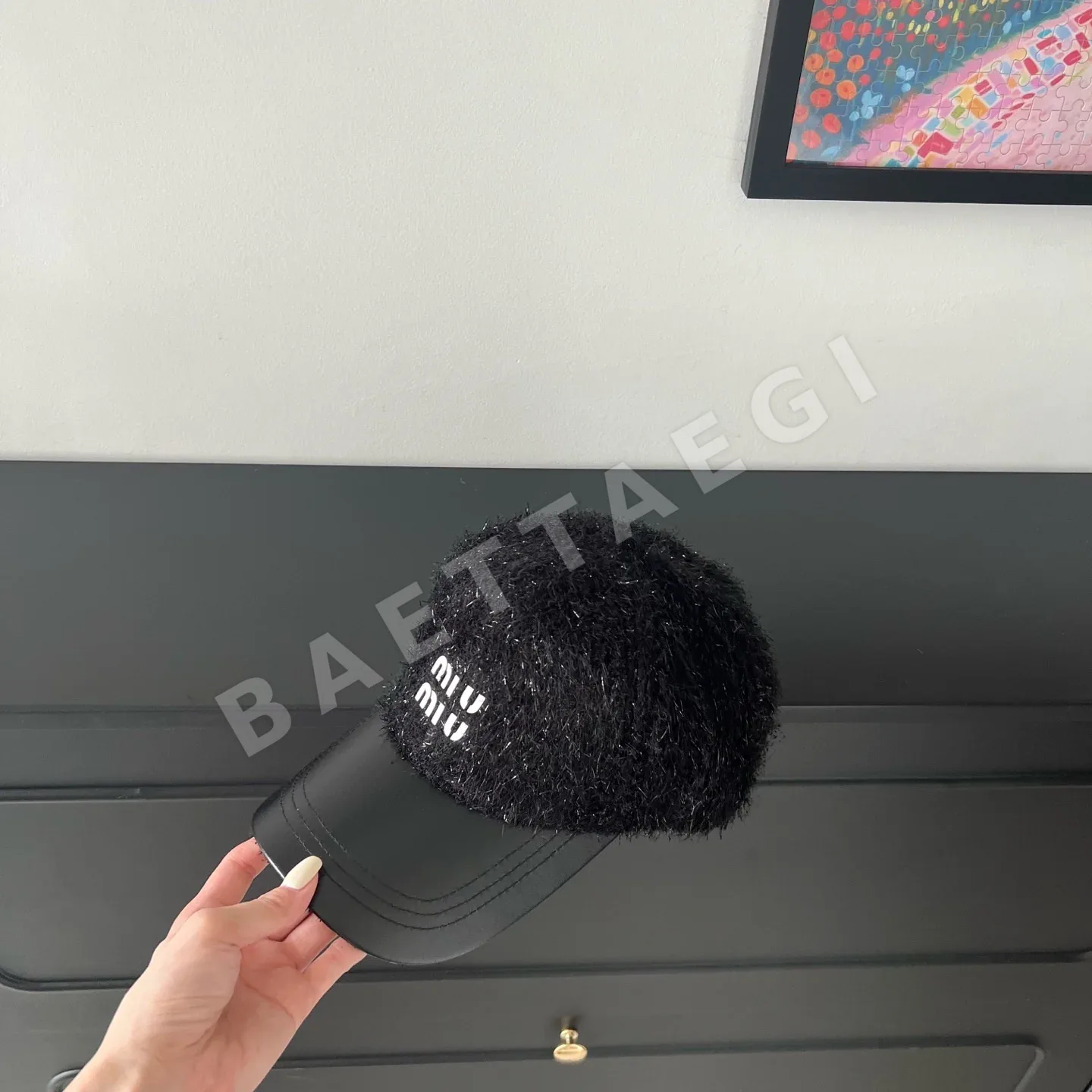 미우미우 패치워크 플러시 베이스볼 캡 상세 이미지 6