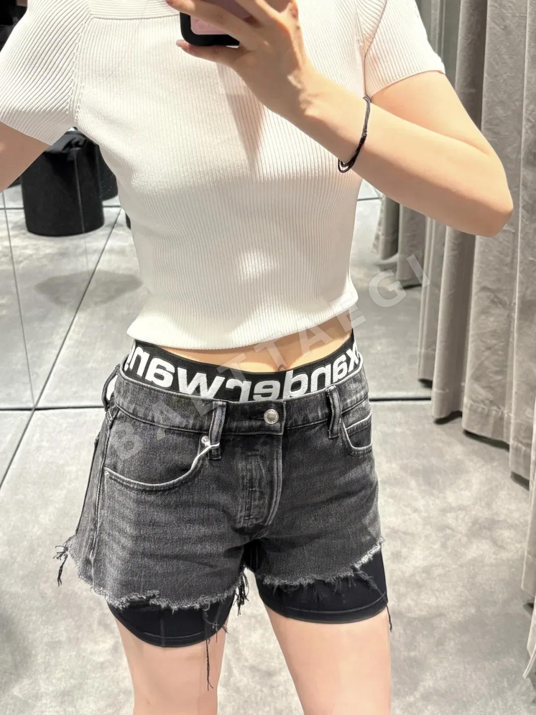 알렉산더왕 더블 허리밴드 레터 자카드 레이어드 데님 반바지 상세 이미지 9