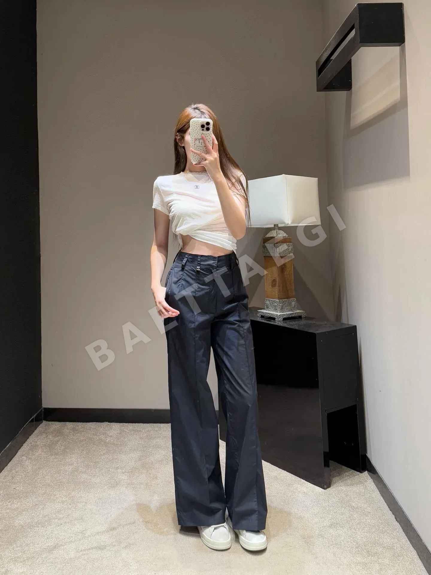 샤넬 더블 C 메탈 버클 네이비 여성 바지 상세 이미지 2